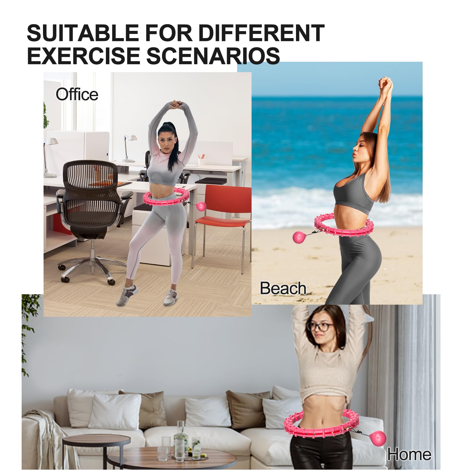 65 Zoll 32 Knoten Plus Size Leise Beschwerter Hula Infinity Fitness Abnehmbare Reifen Smart Noiseless Infinity Hula für Frauen 2 in 1 Taillen- und Bauchtrainingsgeräte zu Hause