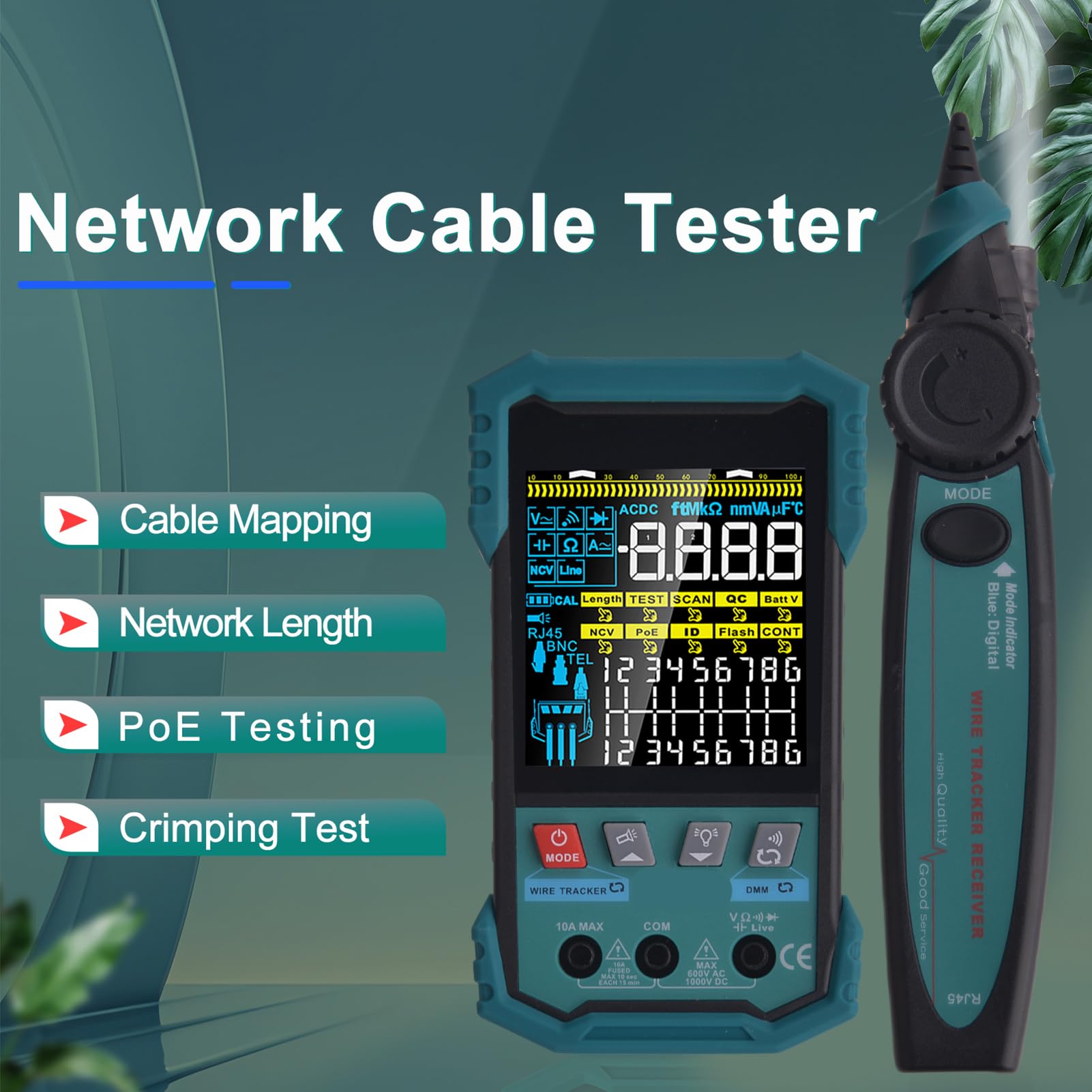 Walmeck Tester Kabli Sieciowych Multimetr Cyfrowy Testowanie POE Latarka LED do Testowania Elektrycznego (ET623)