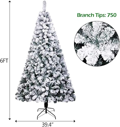 Miniatura 3 de 6FT Flocked Christmas Tree, Artificial Christmas Tree with Snow and 1300 Branch Tips, White Frosted Christmas Tree with Hinged, Snow Flocked Xmas