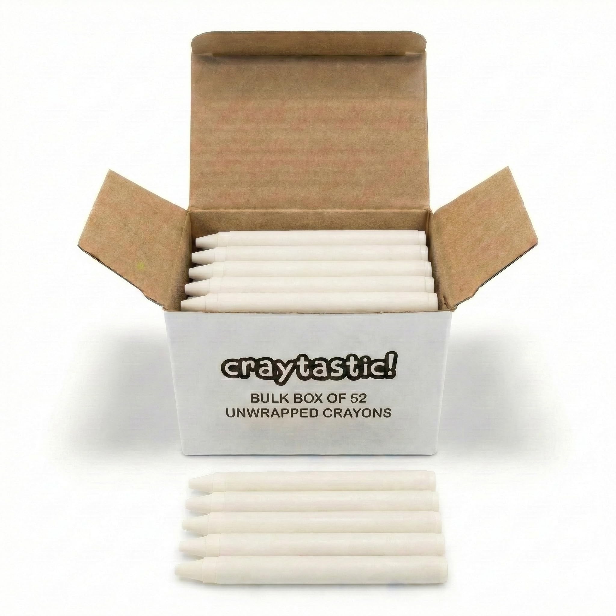 Craytastic! Bulk Unwrapped Crayons Box of 52 (White) for Crafting, Parties, Kids - Paperless Crayons, No Paper Wrapper - Safety Tested Compliant with