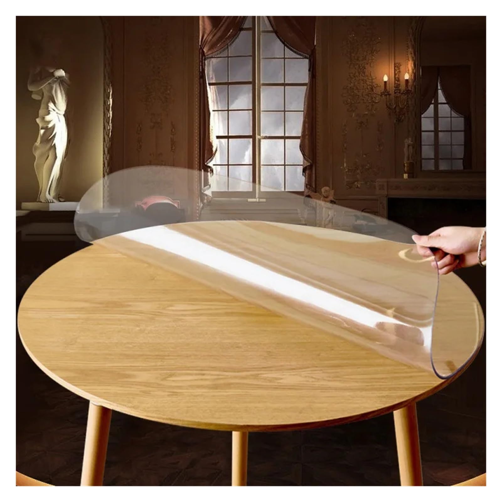 Tovaglia impermeabile for tappeto tavolo rotondo in PVC trasparente | Tovaglia in PVC Modello da cucina Copritavolo Tappetino tavolo pranzo in panno morbido(Transparent,Diameter80cm)