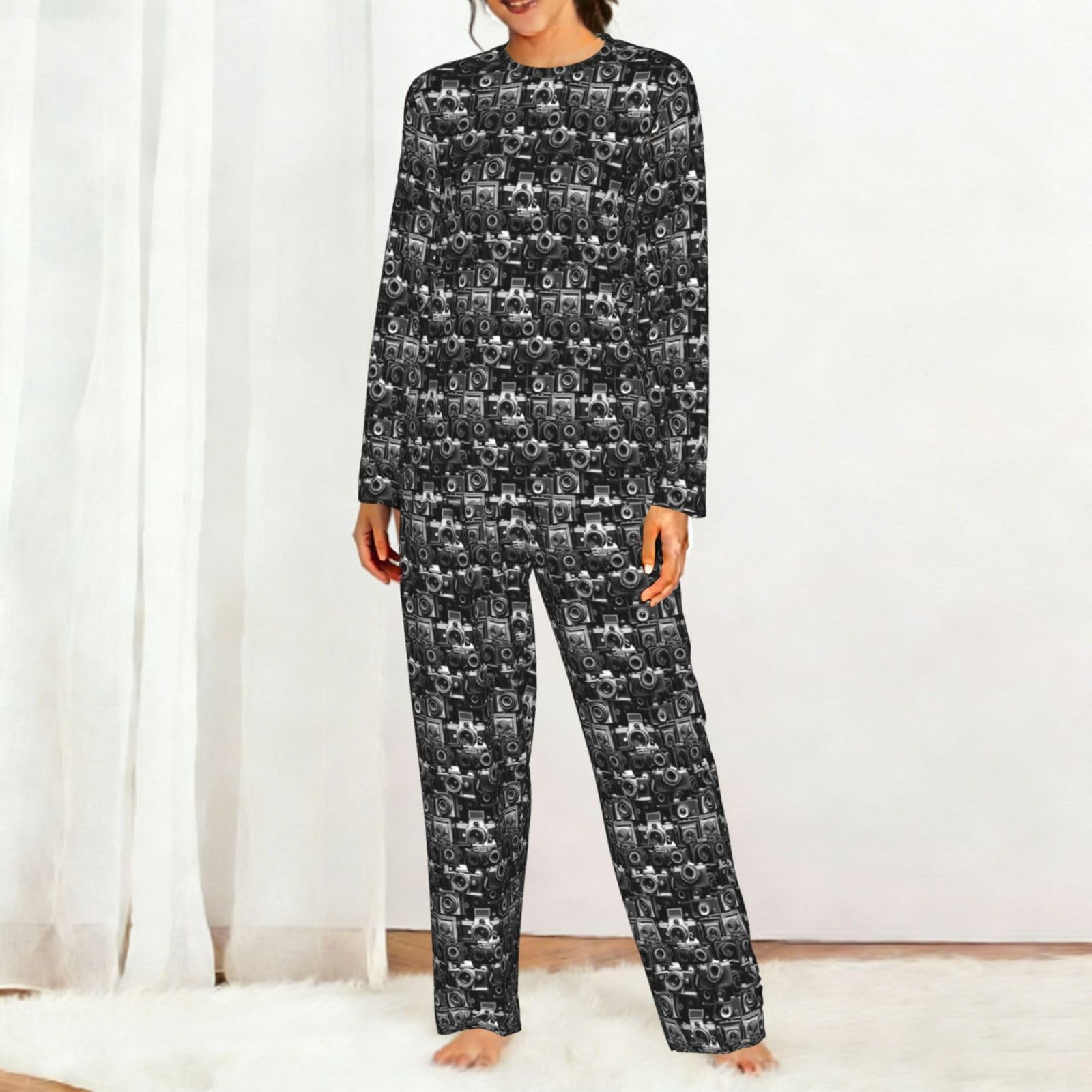 Camera Collection Stampa Donna Manica Lunga Pigiama Abbinamento Quotidiano Confortevole Loungewear Abiti Da Notte