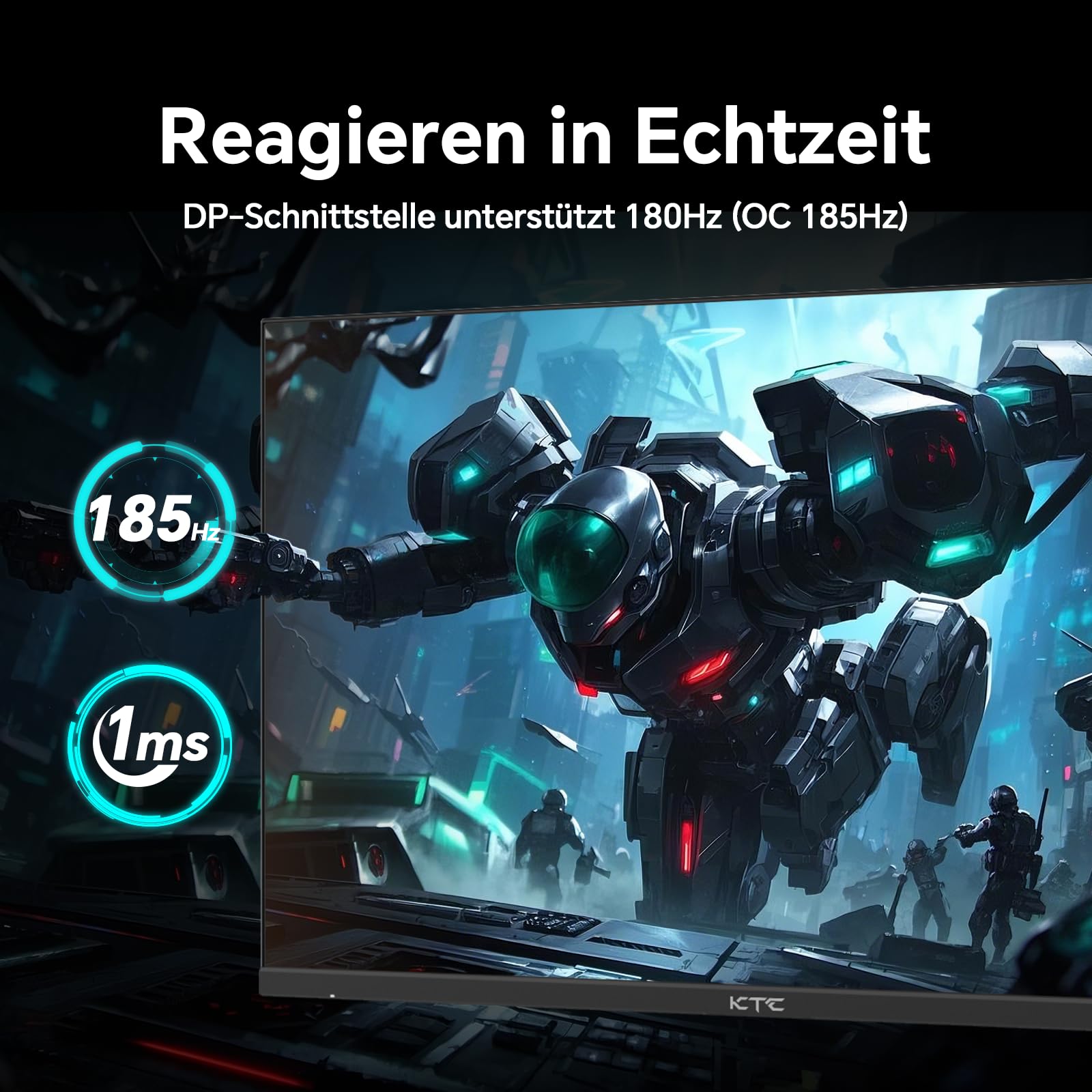 KTC Gaming Monitor 24 Zoll QHD 2K 180Hz Fast IPS 1ms HDR 400 Adaptive Sync 400 cd/m² VESA 100x100 mm