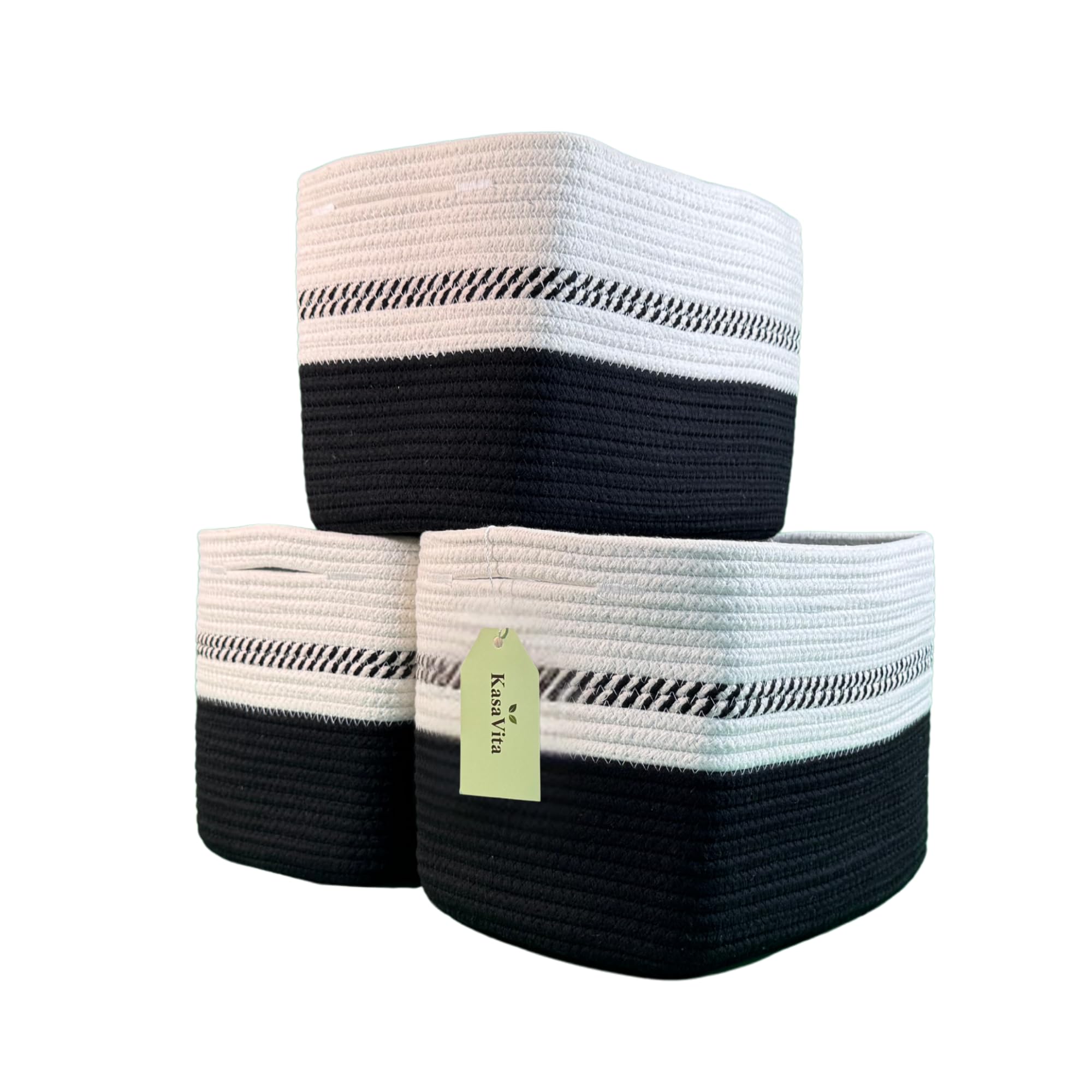 KasaVita Cotton Rope Baskets for Organizing and Storage, Woven Decorative Baskets for Shelves, Books, Closets. Storage Bins for Living Room, Bedroom |