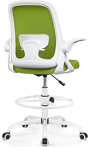 Silla de dibujo, silla de oficina alta, sillas de escritorio ergonómicas con soporte lumbar y reposabrazos abatibles, altura ajustable, cómoda silla