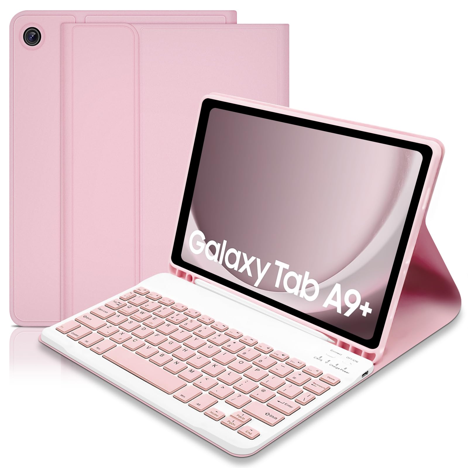 Keyboard Case for Samsung Galaxy Tab A9 Plus A9+ 11 Inch 2023 (SM-X210/X216/X218),Built-in S Pen Holder - Slim Smart Cover with Detachable Bluetooth keyboard for Tablet samsung A9+ Plus, pink