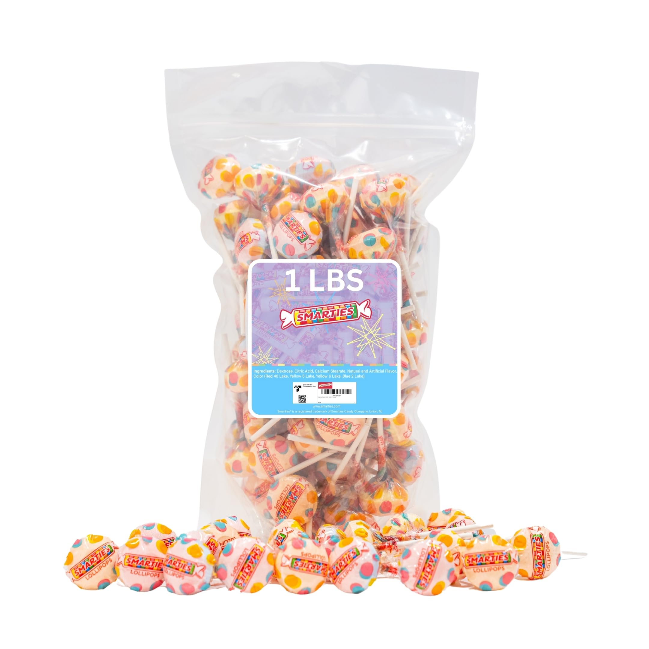 SmartiesDouble Lollies - Gluten Free, Peanut Free, Fat Free Assorted Fruity Flavors Lollipops - Low Calorie Perfect for Birthdays, Parties - Made by US Candy Company Since 1949-1 Pound, 55 Count