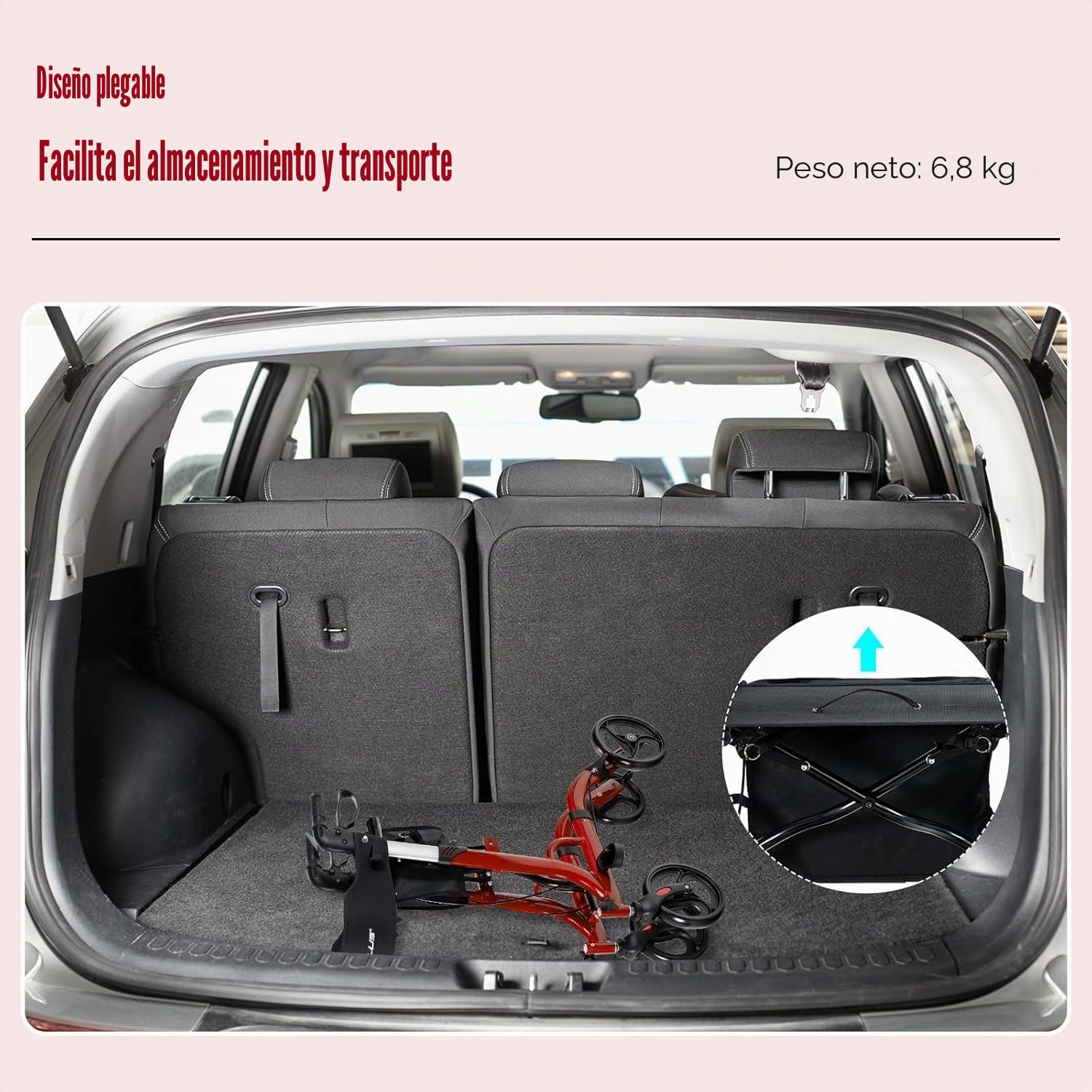 FANTASK Andador plegable y ligero con asiento, silla de descanso 2 en 1 y andador de viaje, 6 alturas de altura regulable
