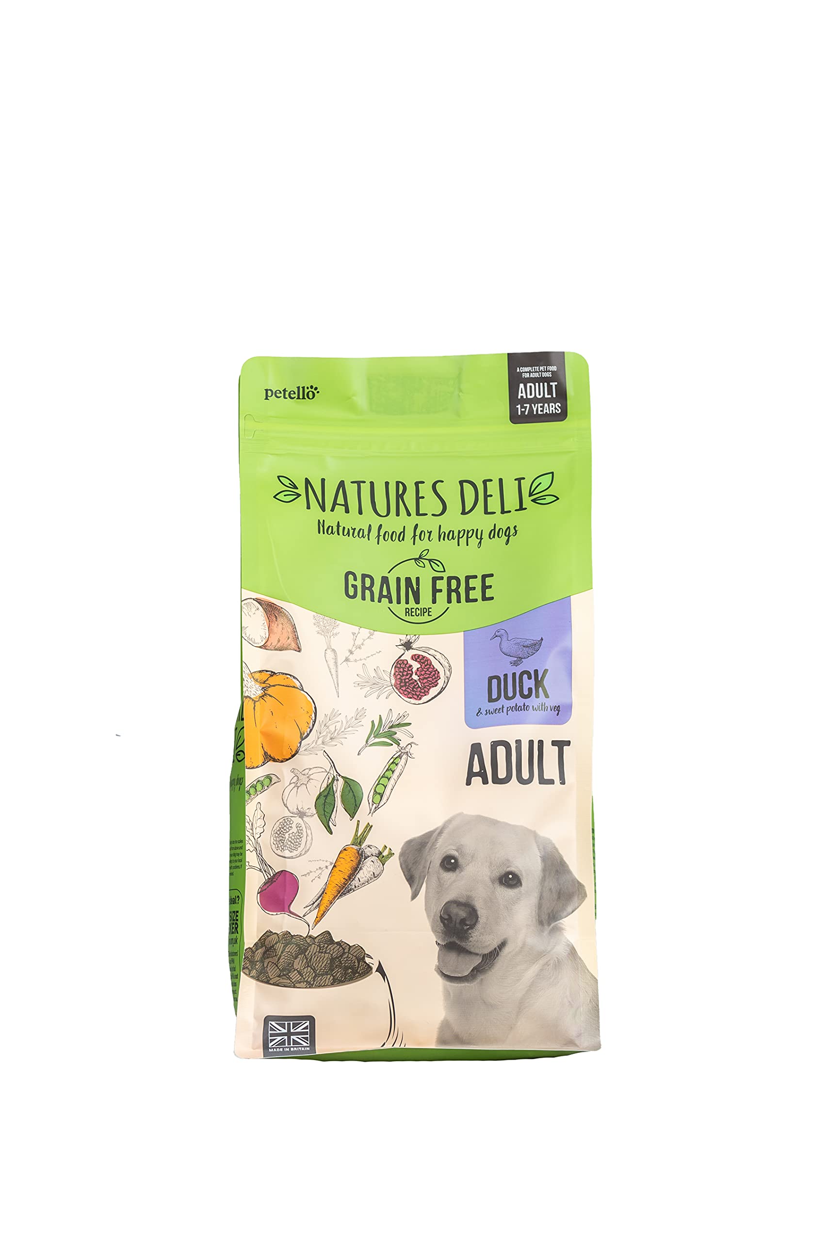 Natures Deli Dry Dog Food for Adult Dogs, Grain Free Natural Complete Hypoenic Food for Dogs, Suitable for All Breeds, Duck and Sweet Potato - 2 kg