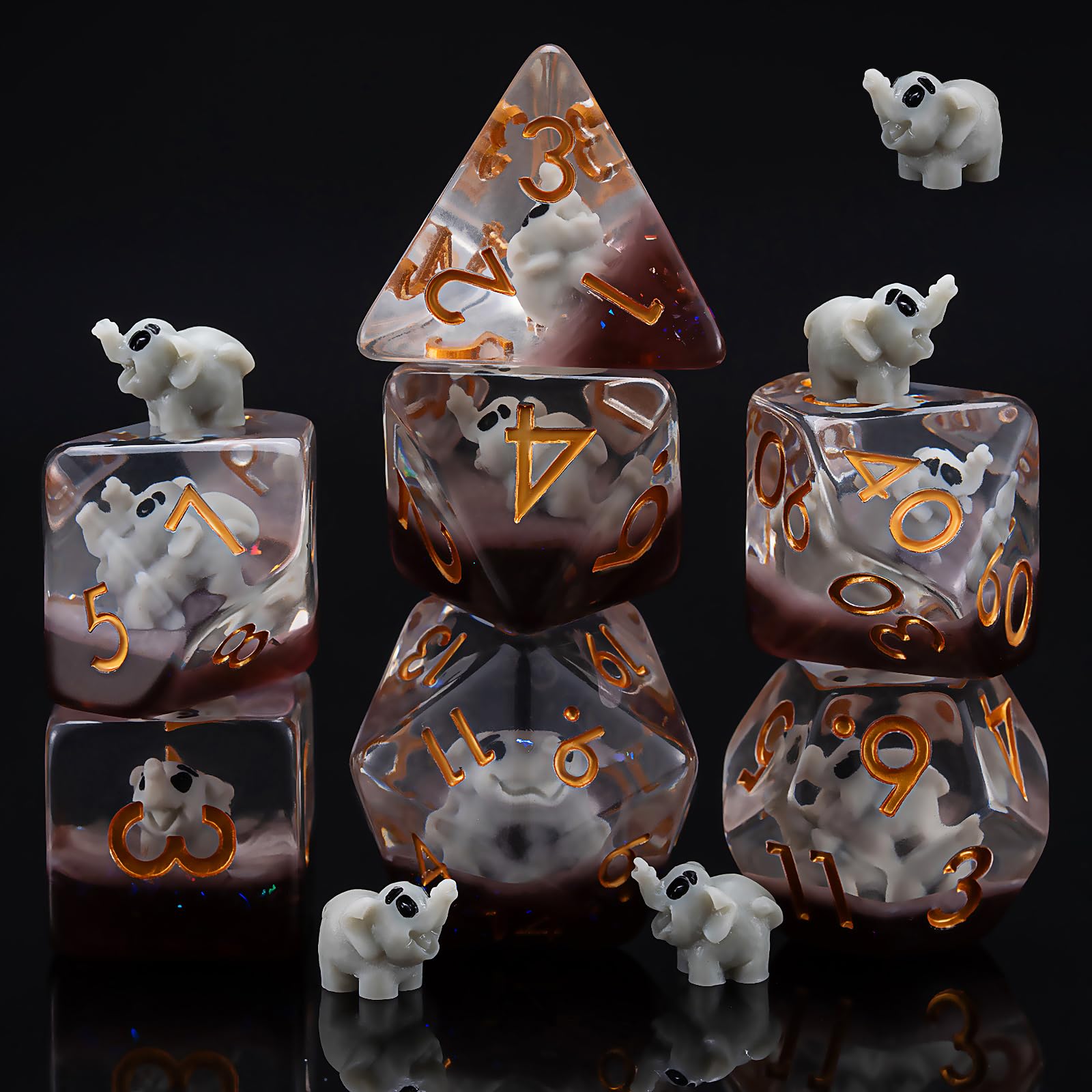 Resin D&D Dice Set, Elephant Animal Polyhedral Dice for Dungeons and Dragons, RPG, MTG DND 7-DIE (D4, D6, D8, D10, D12, D20, D%) for Ages 15 and Up
