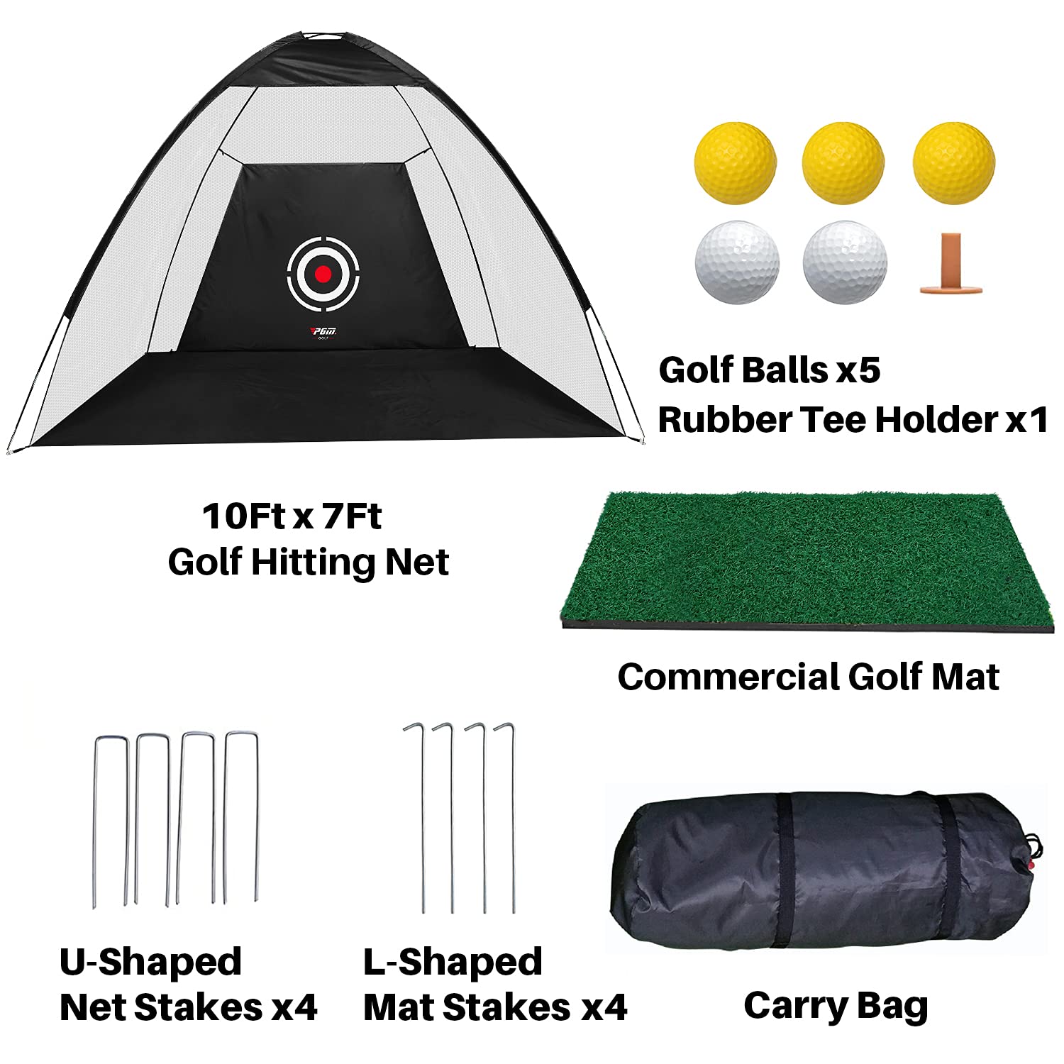 PGM Golfnetz für Hinterhof, Golfübungsnetz, 3x2x1.8 m, für Schwungschlag, Chipping mit Zielscheibe, Indoor/Outdoor/Garage/Auffahrt, Golf-Geschenk
