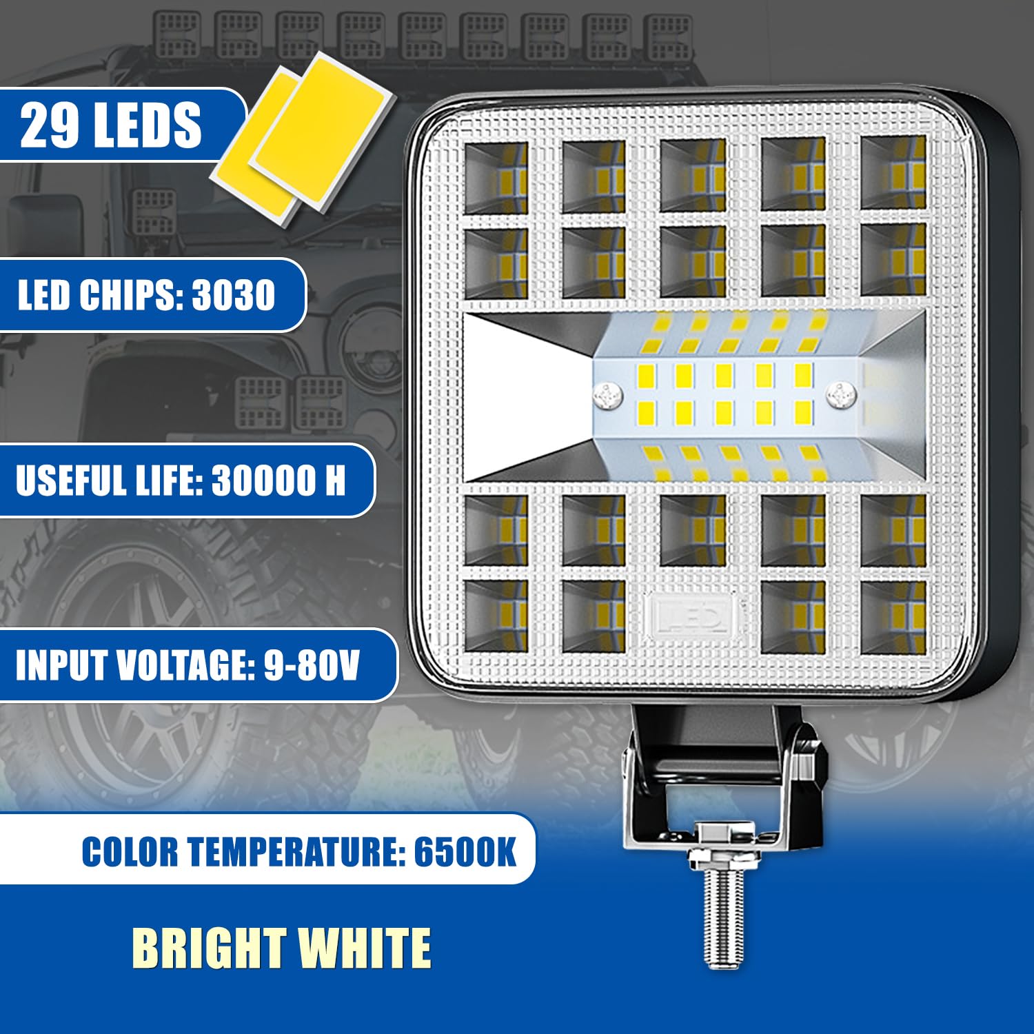 Fari LED Trattore 12V 2 Pezzi Alluminio ABS 29 LED 6500K 8.4 cm 3.34" IP65 120% di Luminosità in Più Rispetto ai Normali Faretti