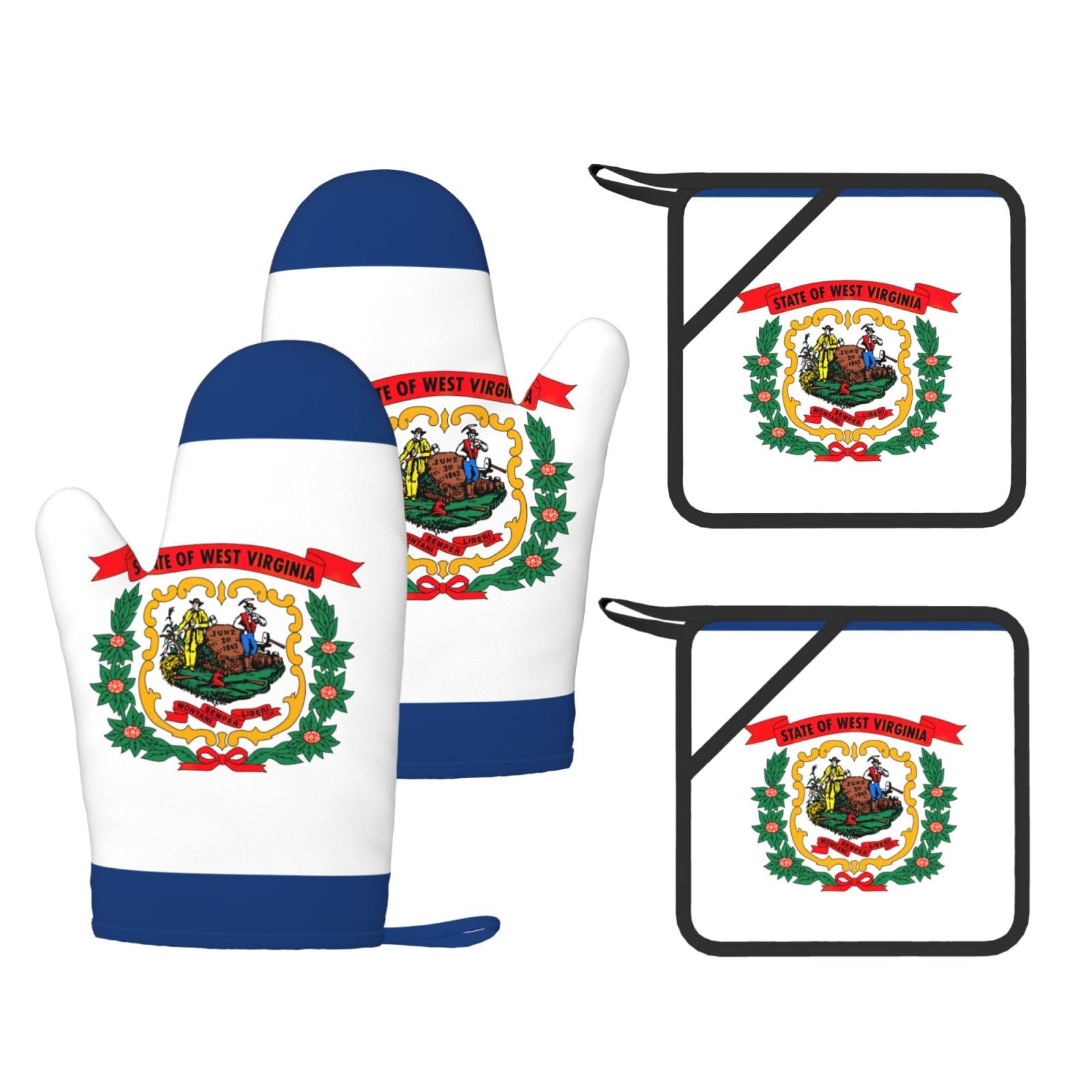 West Virginia state flag Printed Kitchen Oven Gloves and Potholder 4 Pcs, Non-Slip Heat Resistant Mitts for Baking Chef