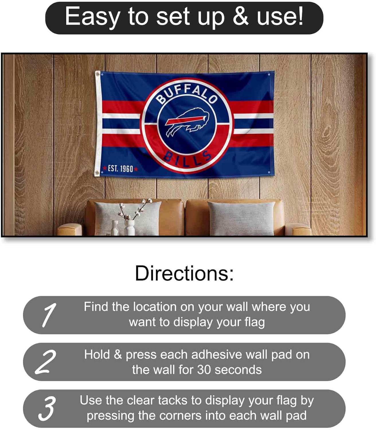 WinCraft Buffalo Bills Patch Button Banner and Tapestry Wall Tack Pads - Image 4