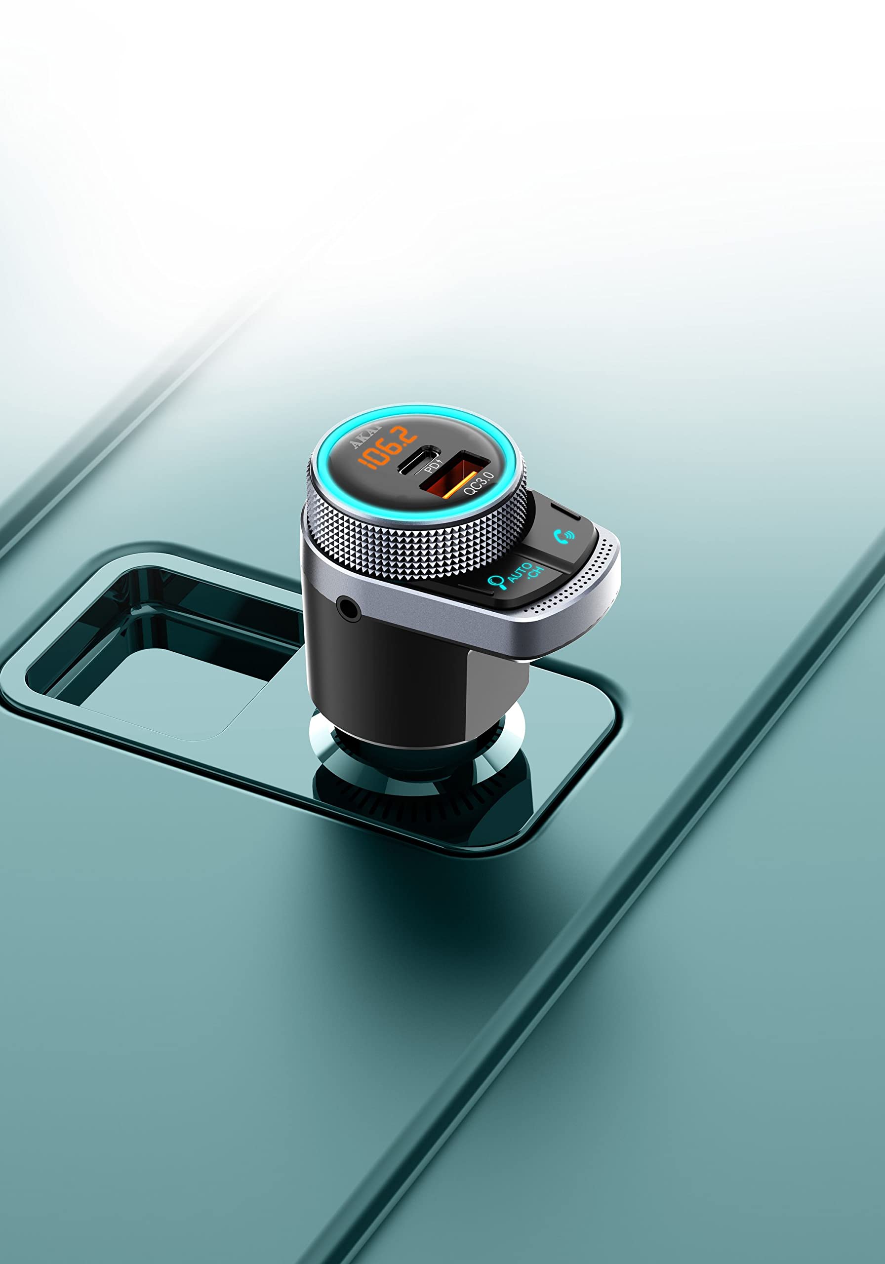 AKAI Trasmettitore Bluetooth 5.1 per auto – Ricerca automatica della frequenza, USB A e C – nessuna modifica necessaria, sostituisce AUX e Bluetooth mancanti
