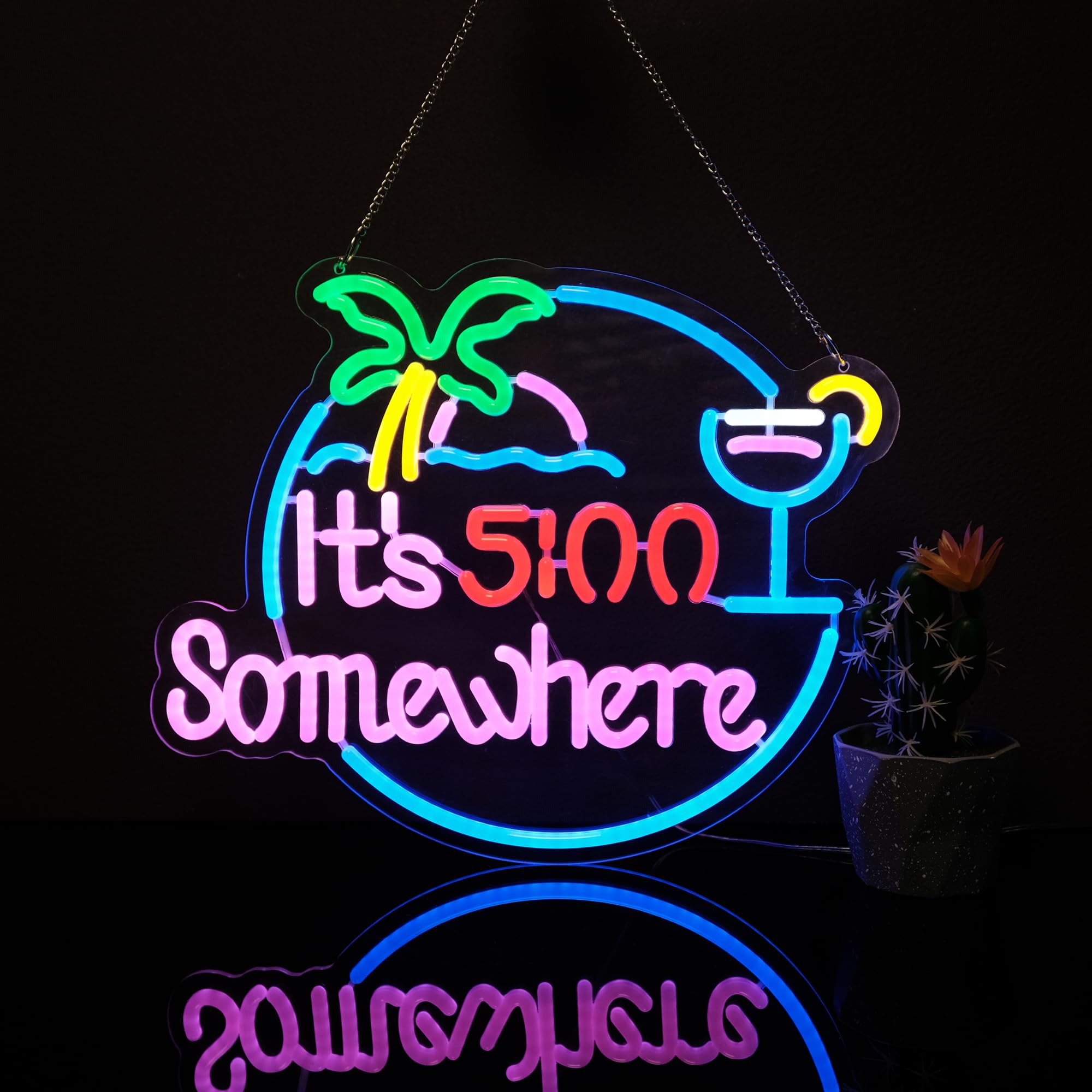 LIUISNEO It's 5:00 Somewhere Neon Sign,Innovative Integral Forming Process,With Dimmable Switch For All Holiday Party and Home Decoration