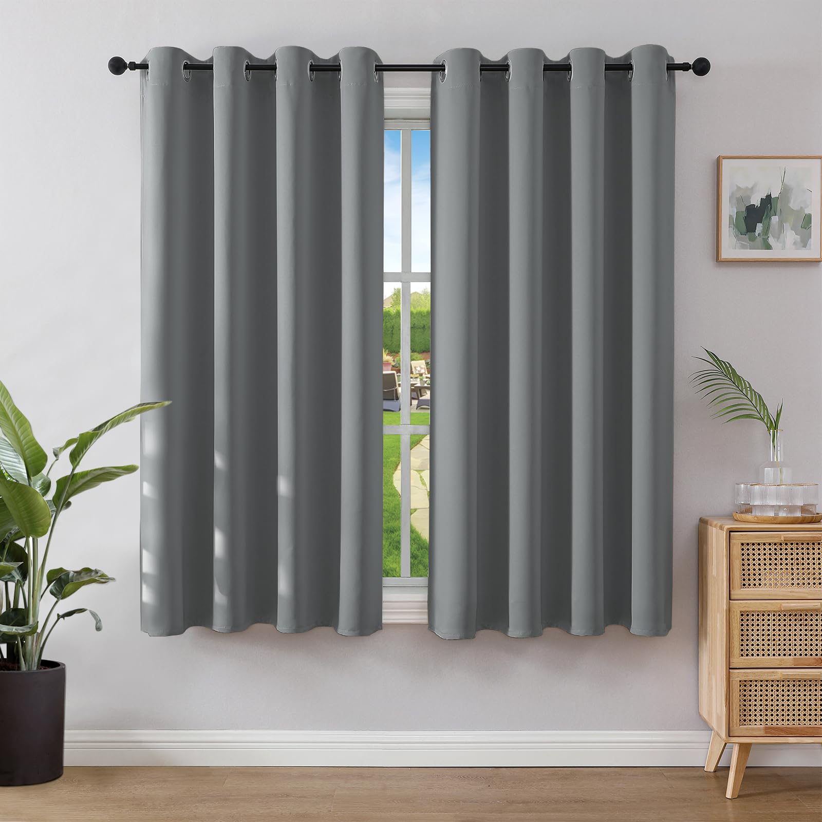 Joydeco Rideau Occultant 2 Pièces, Rideau Thermique Isolant Anti Chaleur Tenture Opaque à Oeillets Isolation Lumiere Anti UV Decoration Chambre Maison Salon Intérieurs