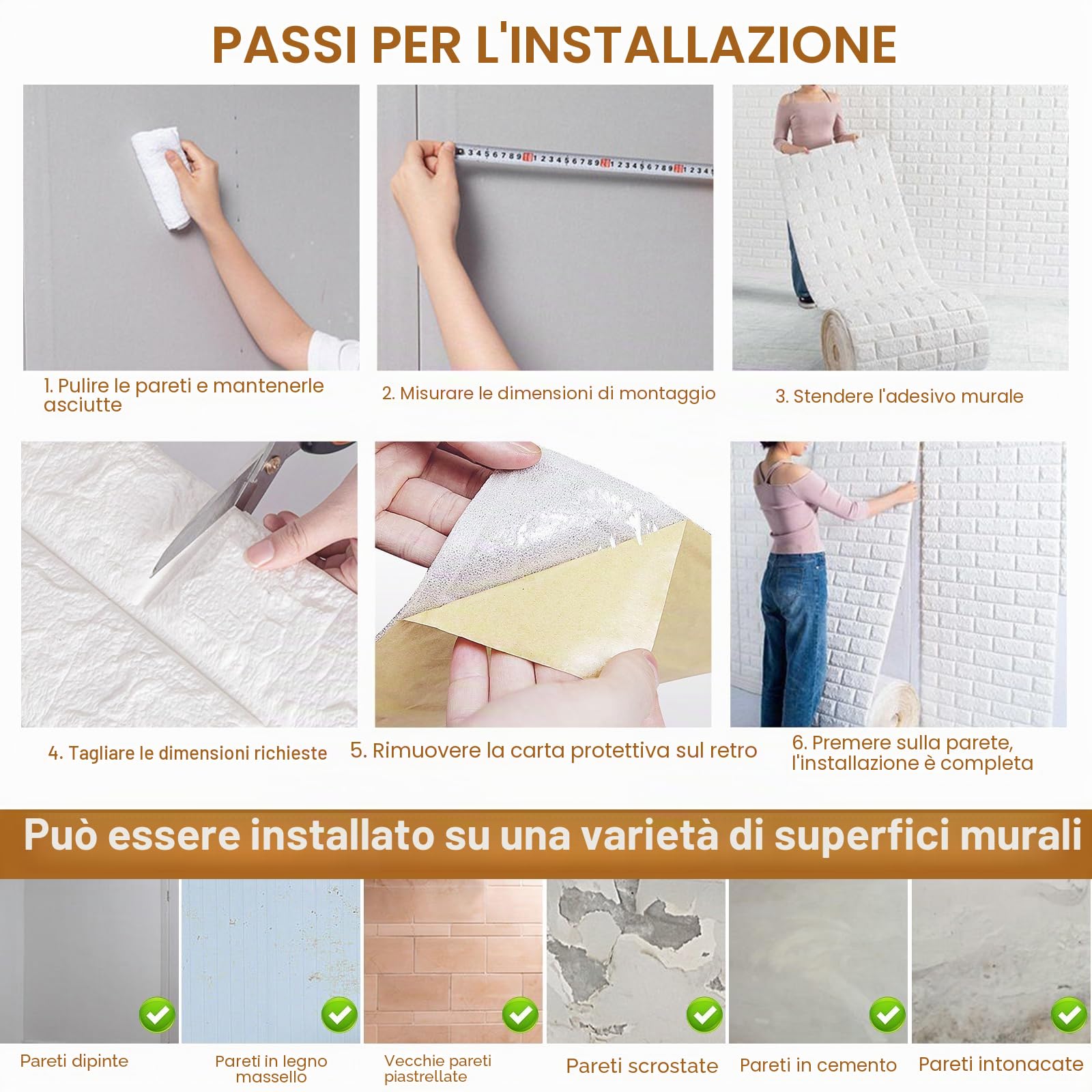 3D Pannelli murali autoadesivi bianchi 50 cm x 10 m, carta da parati effetto pietra bianca, adesivi murali impermeabili, carta da parati adesiva effetto pietra per cucina, camera da letto, bagno