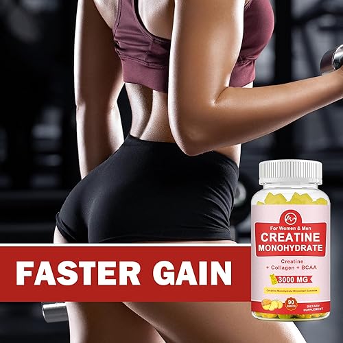 Miniatura 2 de Paquete de 2 gomitas de creatina monohidrato, suplementos de creatina masticables sin azúcar para hombres y mujeres, ganancias de gomita de creatina