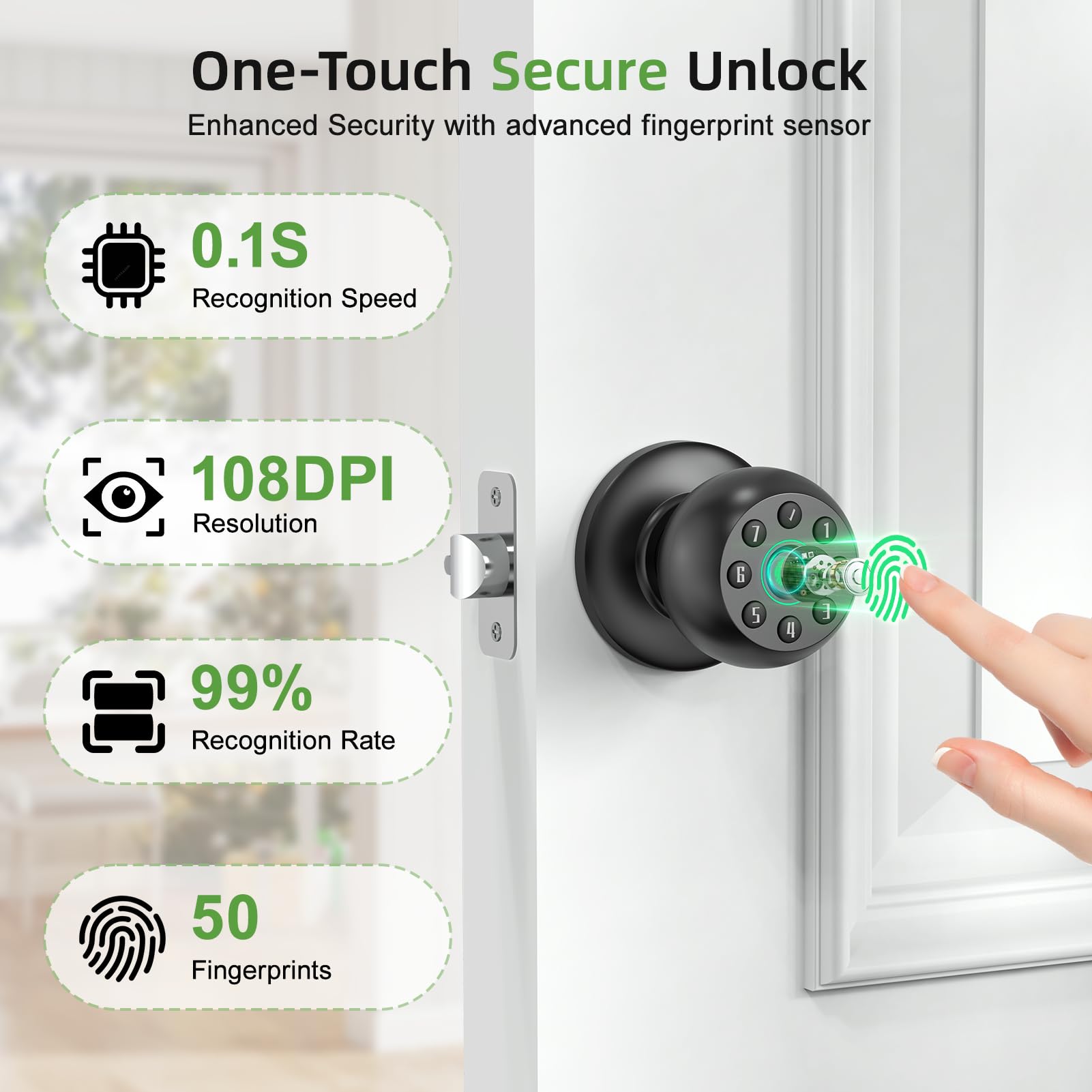 Smart Fingerprint Door Knob - App Control & Auto Lock -3