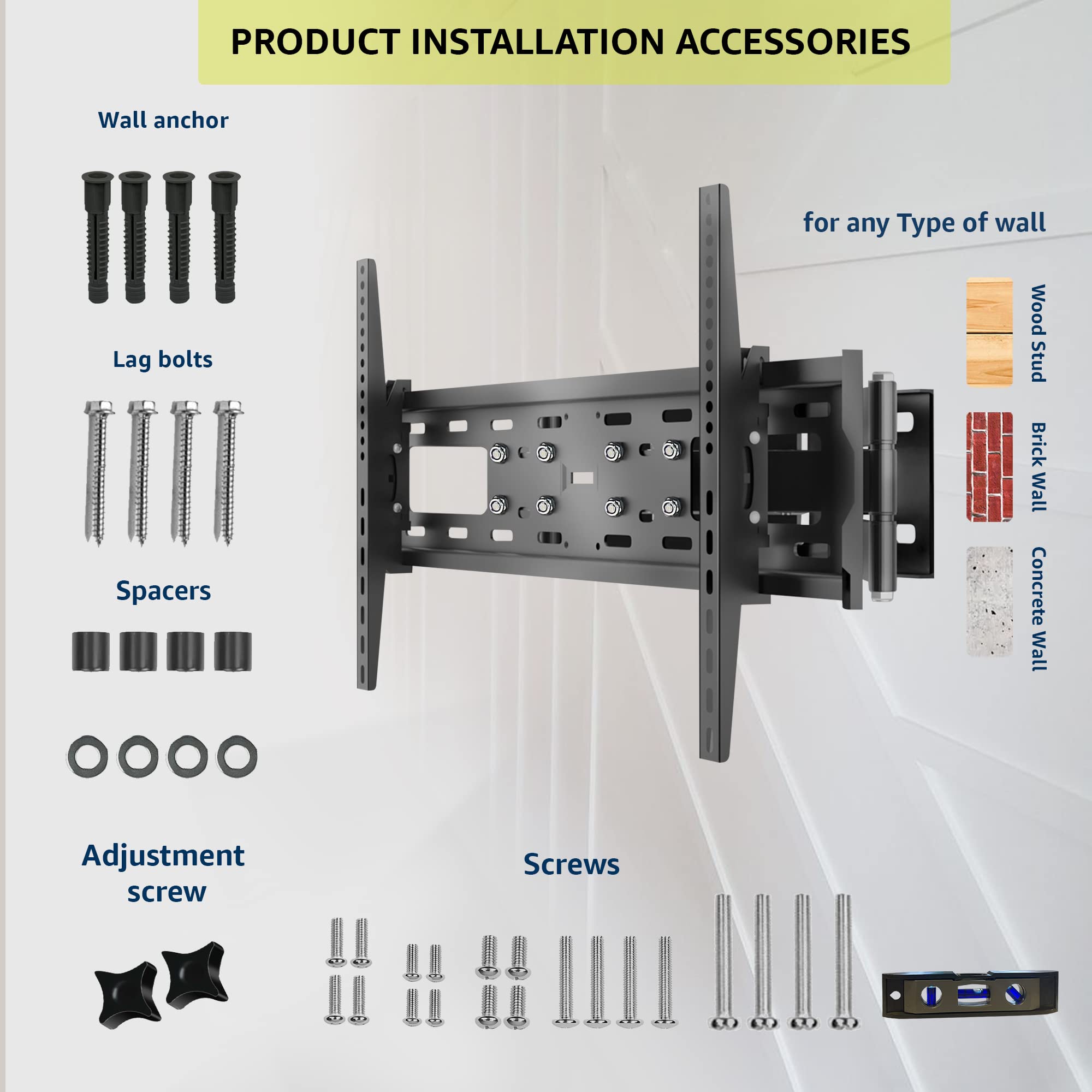 Leyf Soporte de Pared para TV Ajustable, inclinable y Giratorio - Soporte de TV para televisores y monitores Planos curvados - VESA 400x600 MAX (32''-75'')- 50kg MAX - Soporte de TV Inclinado,