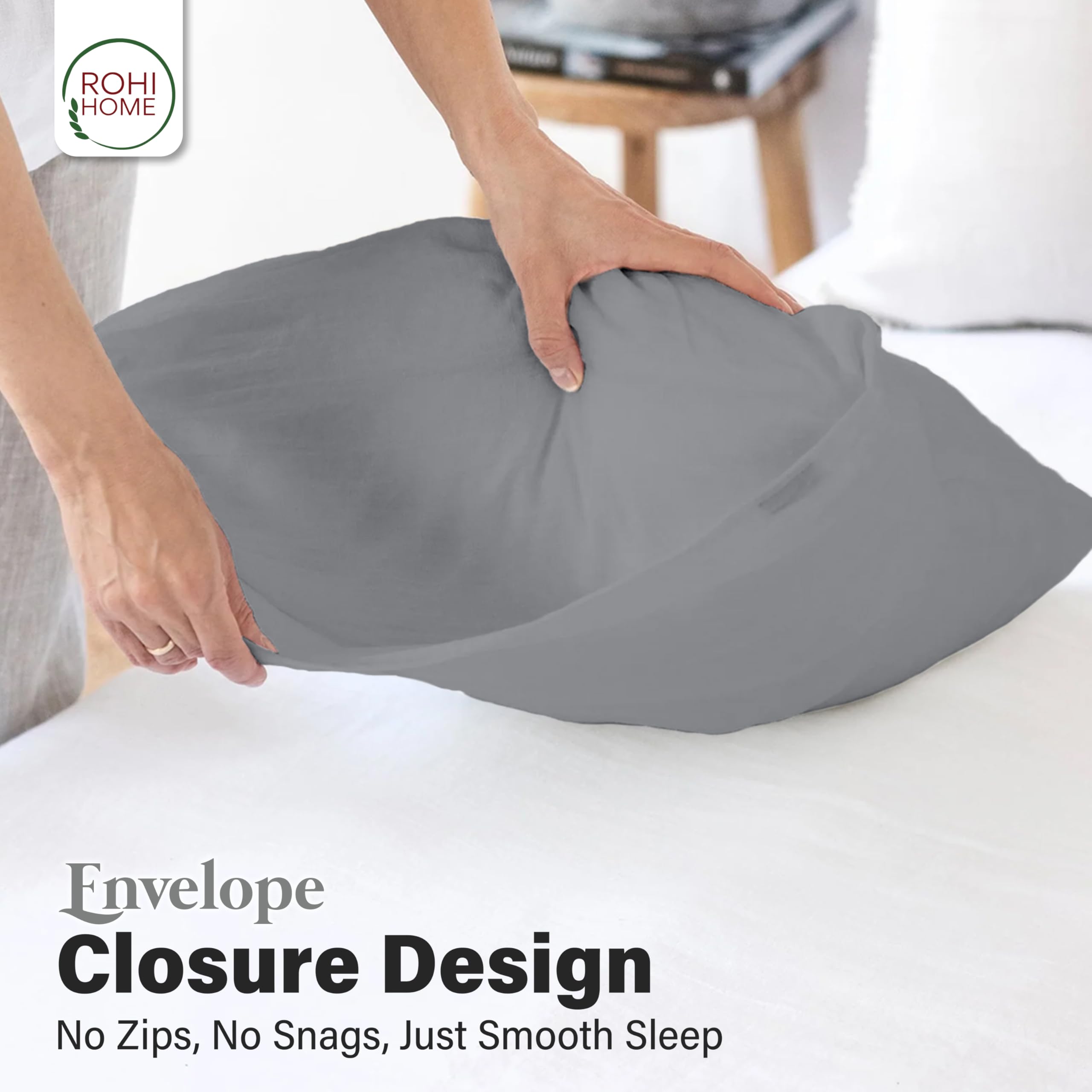 Rohi Microfibre Grey Pillowcases 2 Pack, Soft & Smooth Envelope Closure Pillow Covers - Image 4