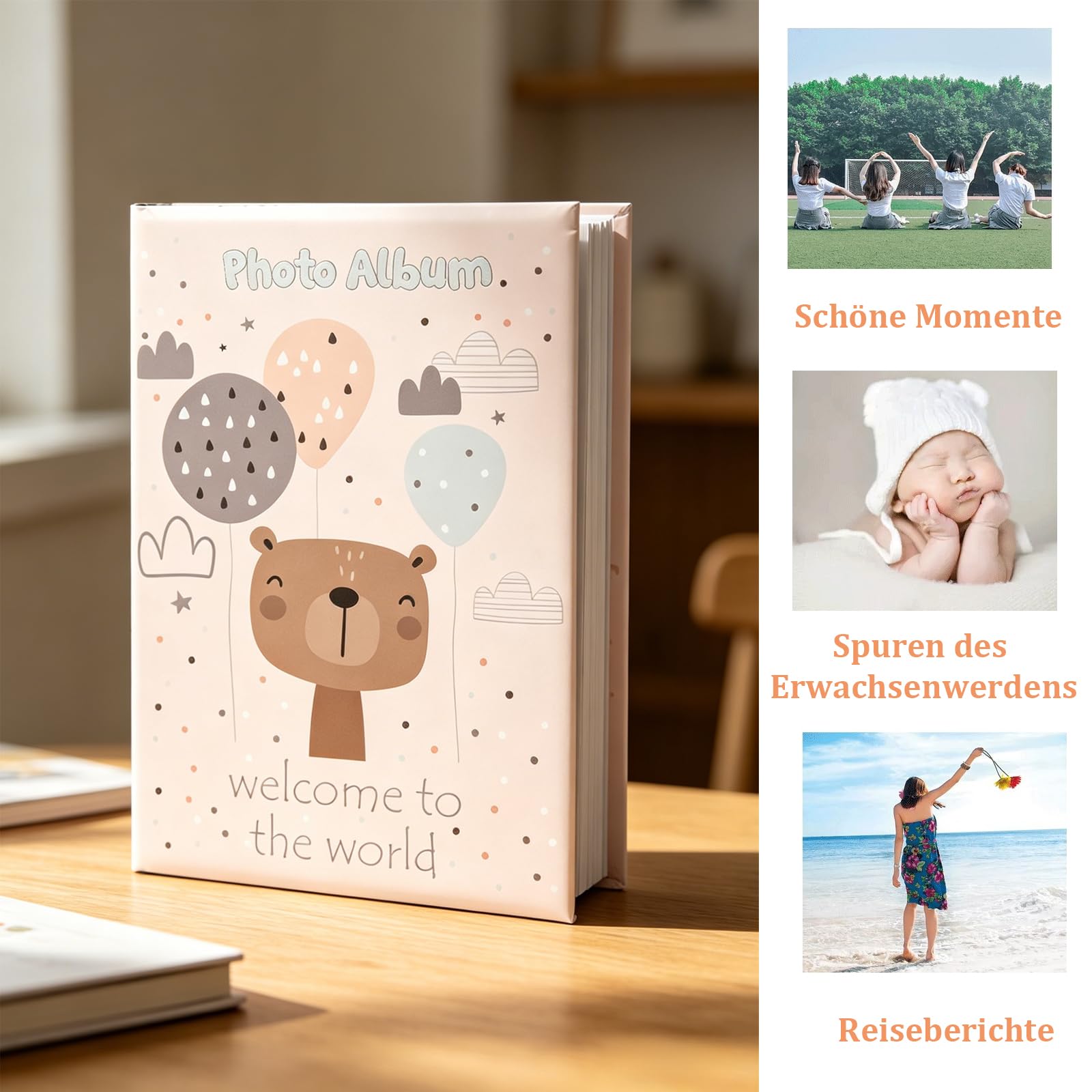Álbum de fotos para bebé, álbum de fotos de 50 páginas con 300 fotos, álbum de fotos para niños, 33 x 22,5 cm, álbum de fotos para personalizar, álbum de fotos para familia, aniversario de boda