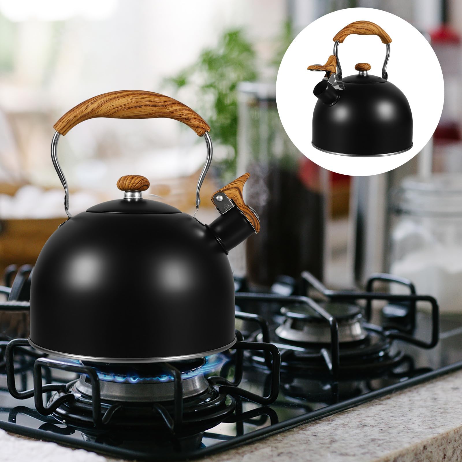 Operitacx Bollitore per Conservazione Energia da 2,5l per Tè in Acciaio Inossidabile Manico in Legno e Fischio Automatico e Uso in Cucina