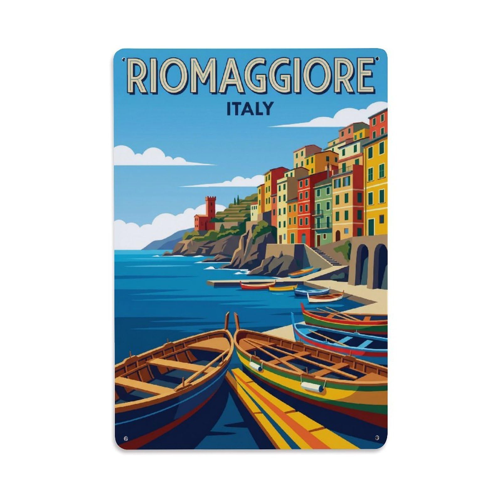 Huiyhb 8X12inch(20X30cm) Vintage Travel Riomaggiore Italy Perspective Metal Tin Sign