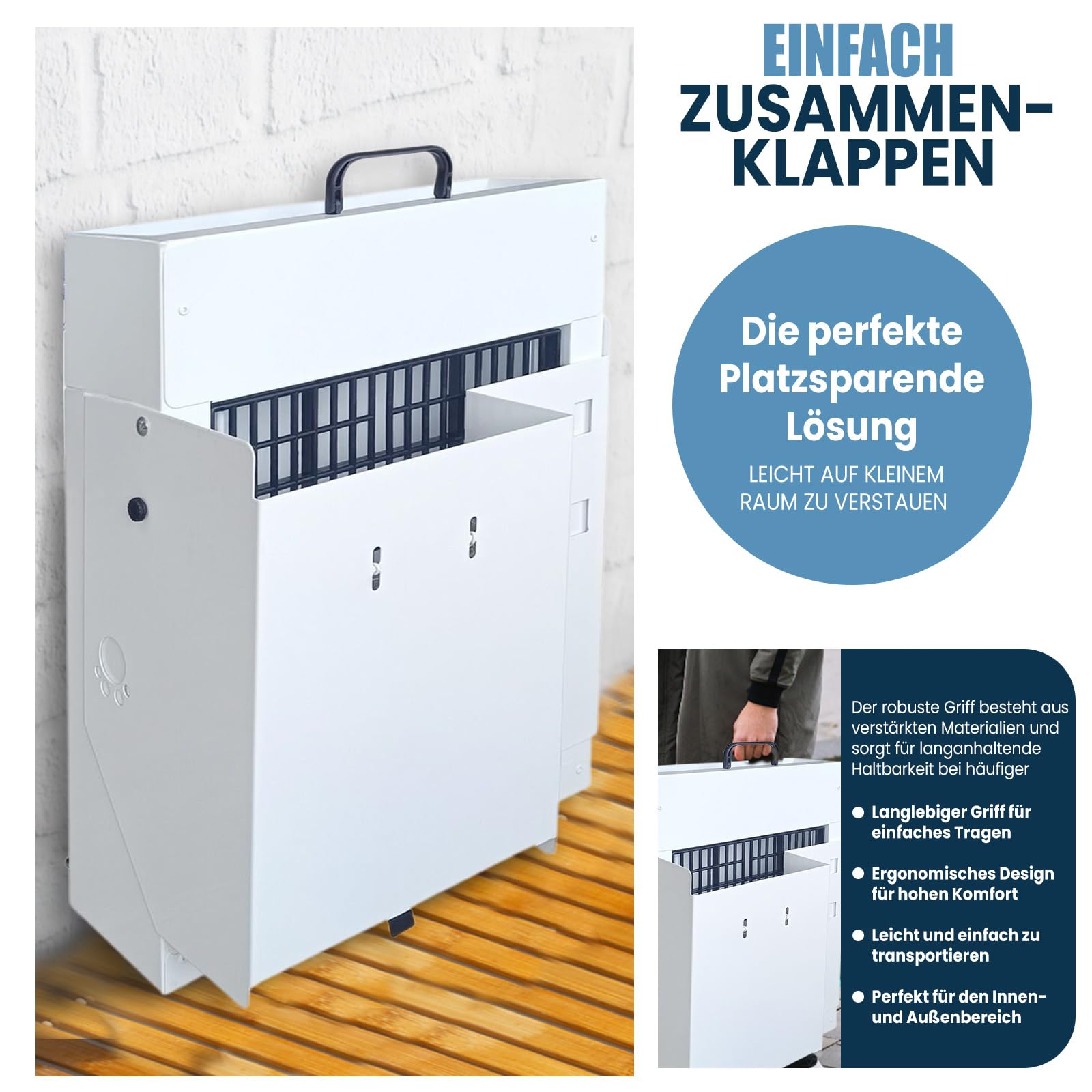 Breker Klappbare Kaninchen Toilette & Futterstation [inkl. 5L HEURAUFE, 2L TRINKFLASCHE, FUTTERNAPF] - mit rutschfesten Gummifüßen, Kotwanne & Bodenrost | 41 x 48 x 55 cm