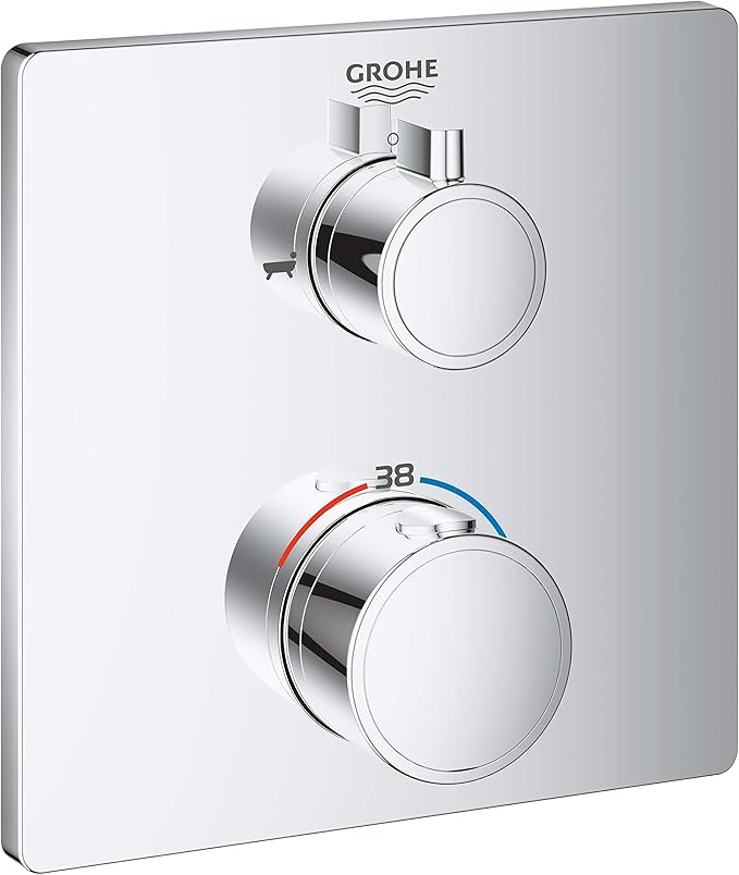 Grohe 24080000-Batería de ducha Grohtherm con termostato, color Cromo, Cuadrado