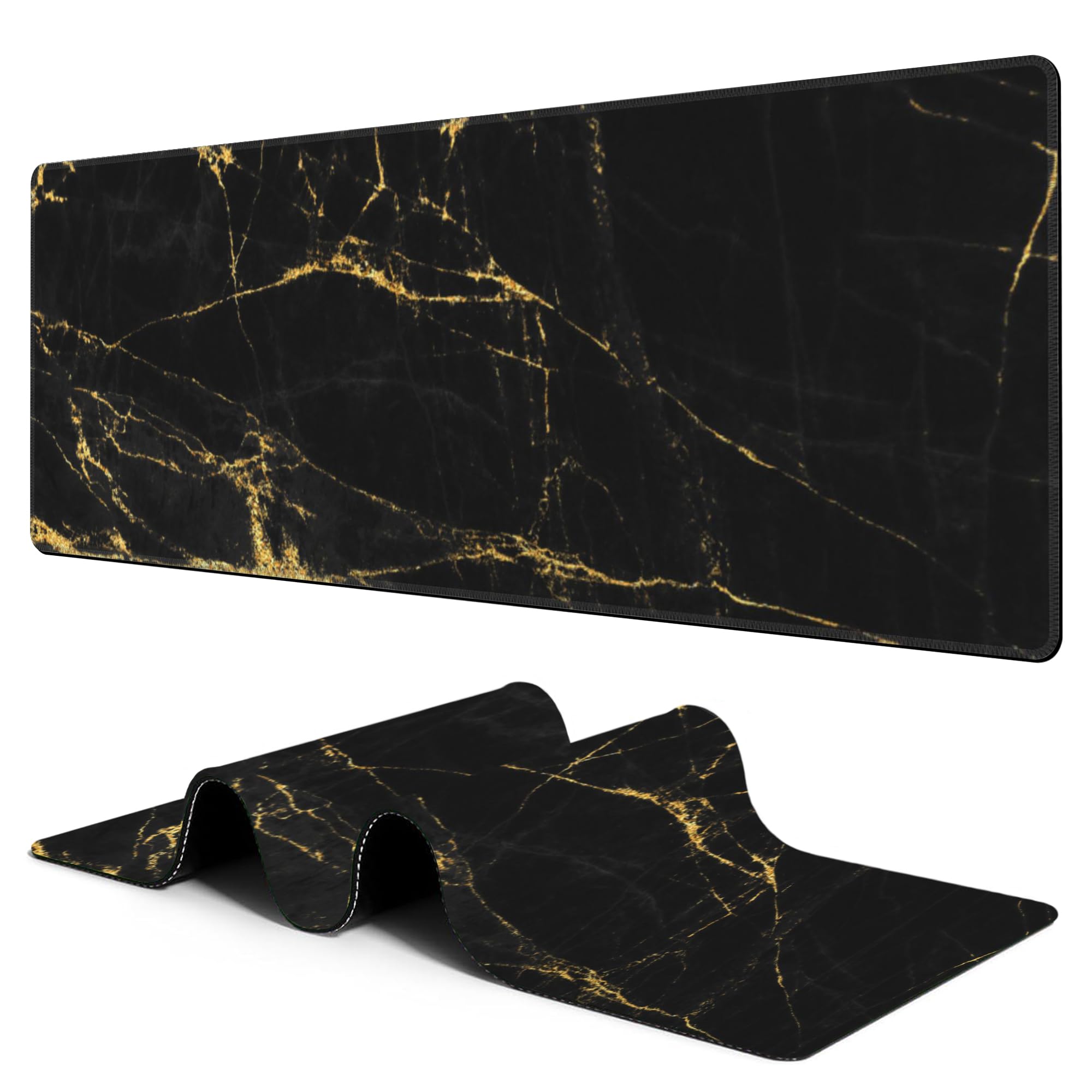 Large Gaming Mouse Pad For Desk Black And Gold Marble Big Desk Mat Extended Mousepad With Stitched Edge And Non-Slip Base Long Computer Keyboard Mouse - View #7