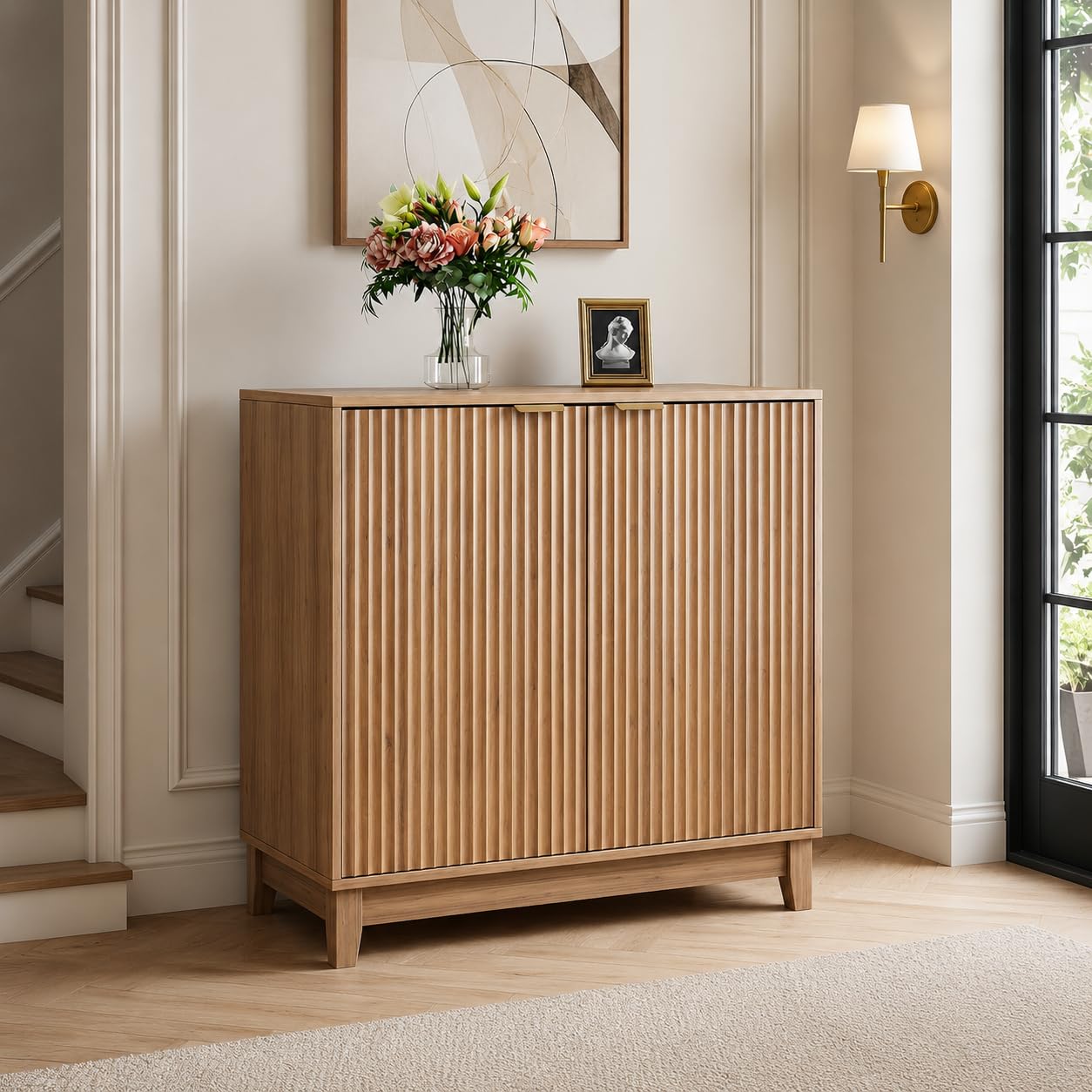 Solid Wood Cabinet with Doors and Shelves Modern Wood Storage Cabinet for Entryway Living Room Mid-Century Sideboard Console Cabinet Natural Finish-image-44