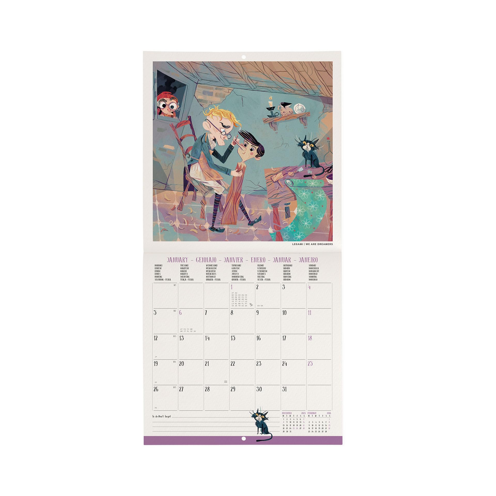 Legami - Wandkalender 2025, wandkalender 18 x 18 cm, 12 maanden en jaarplanner, ruimte voor notities en notities, in het Engels, sterrenbeelden en internationale feestdagen, Travel The World