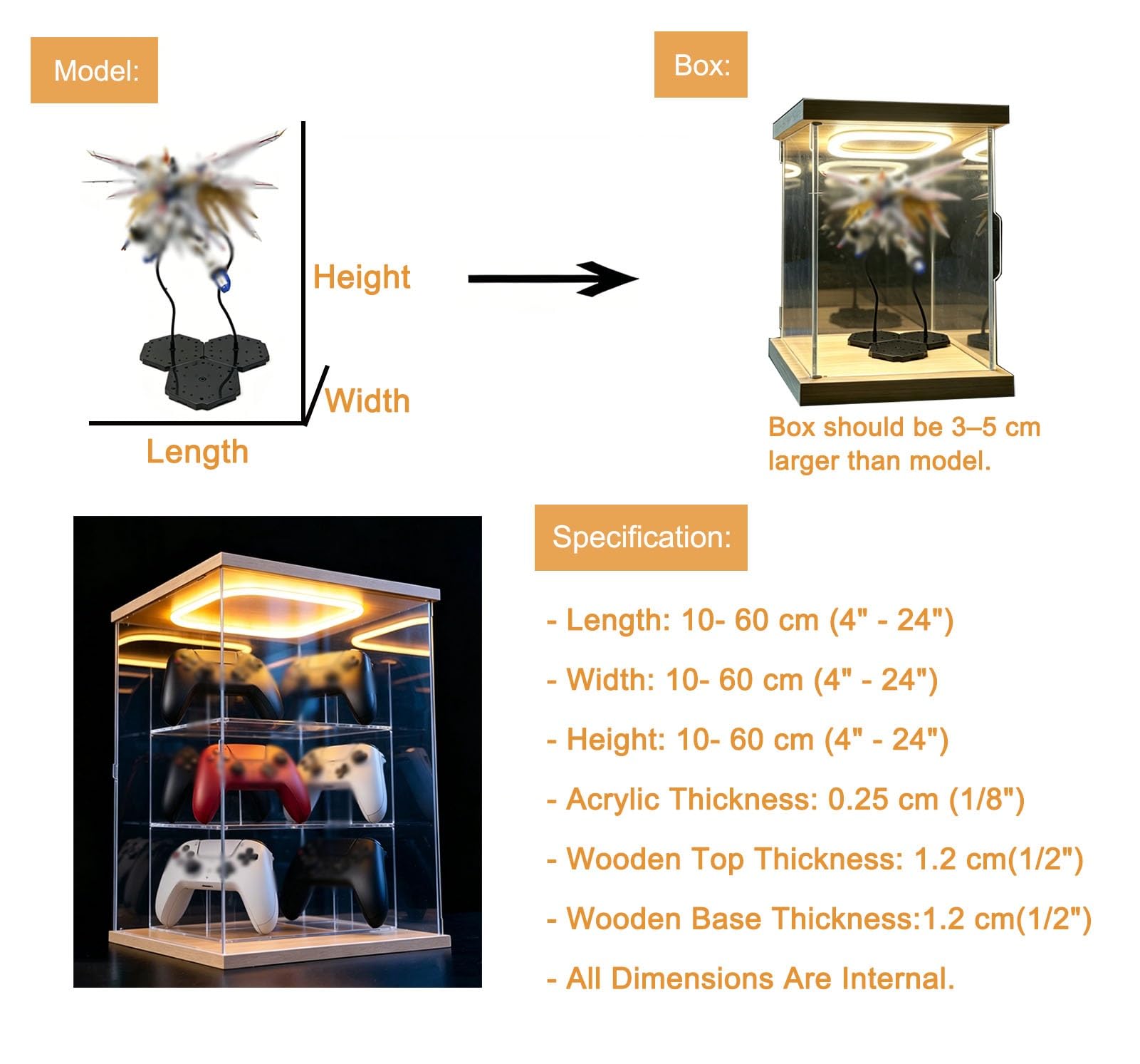 Vetrina Acrilico 10 15 20 25 30 35 40 45 50 55 60cm Dimensioni