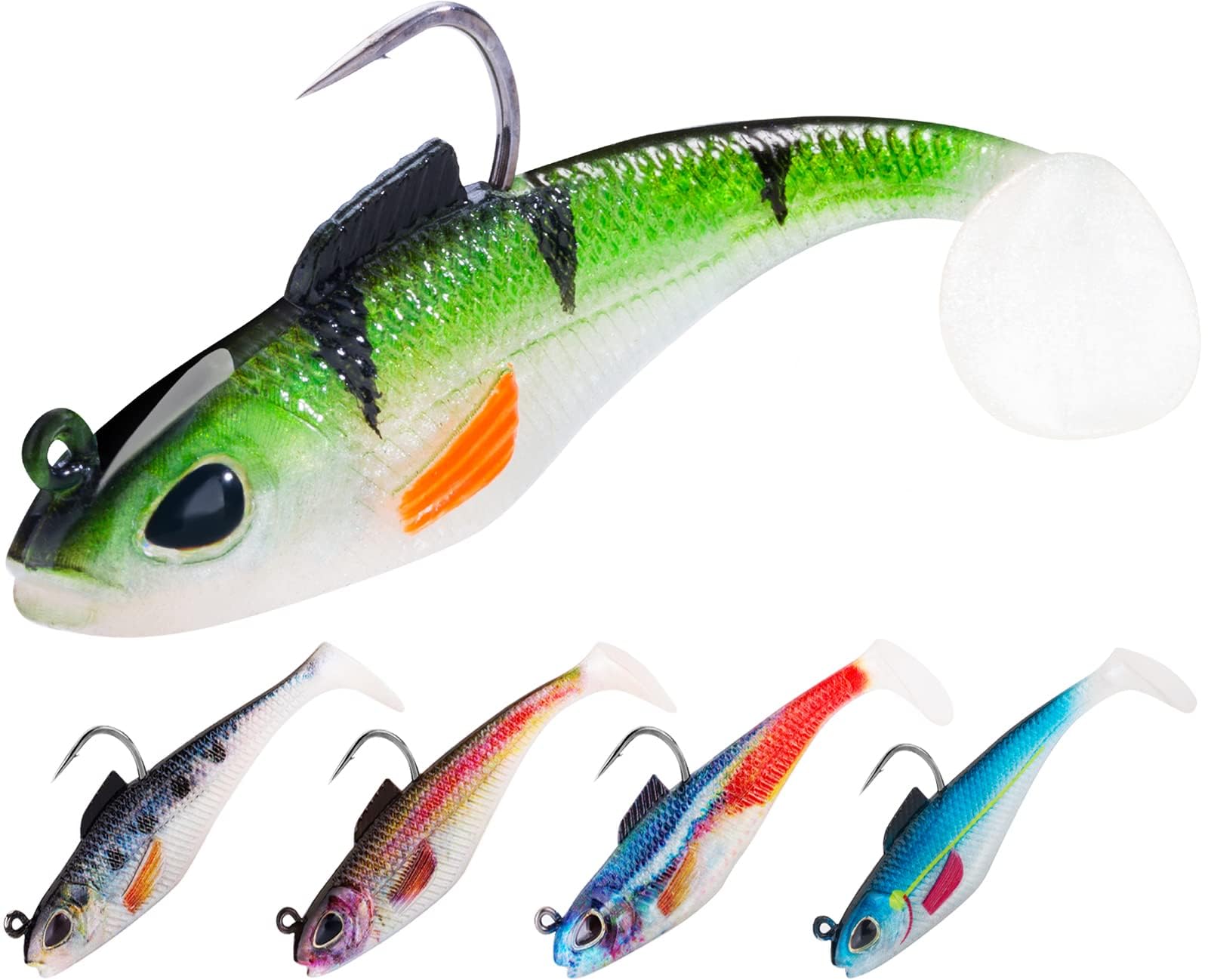 U.S.A. Bass Tackle – Patriot Shad – Cebos De Natación Con Cola De Pala, Señuelos Suaves Pre Aparejados Imitacion De Pez Cebo Cebo Premium Con