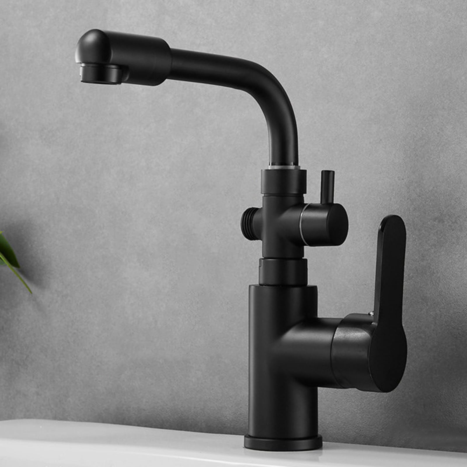 Grifo Sobre Encimera Baño G1/2 Grifo Doble Salida Lavadora Latón Agua Fría Y Caliente Un Solo Orificio,Negro