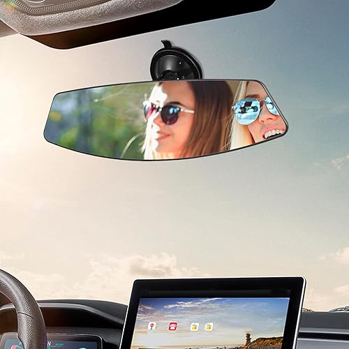 Miniatura 4 de Espejo retrovisor convexo trapezoidal grande de 12.6 pulgadas, con ventosa, antirreflejo, espejo retrovisor blanco con gran angular panorámico