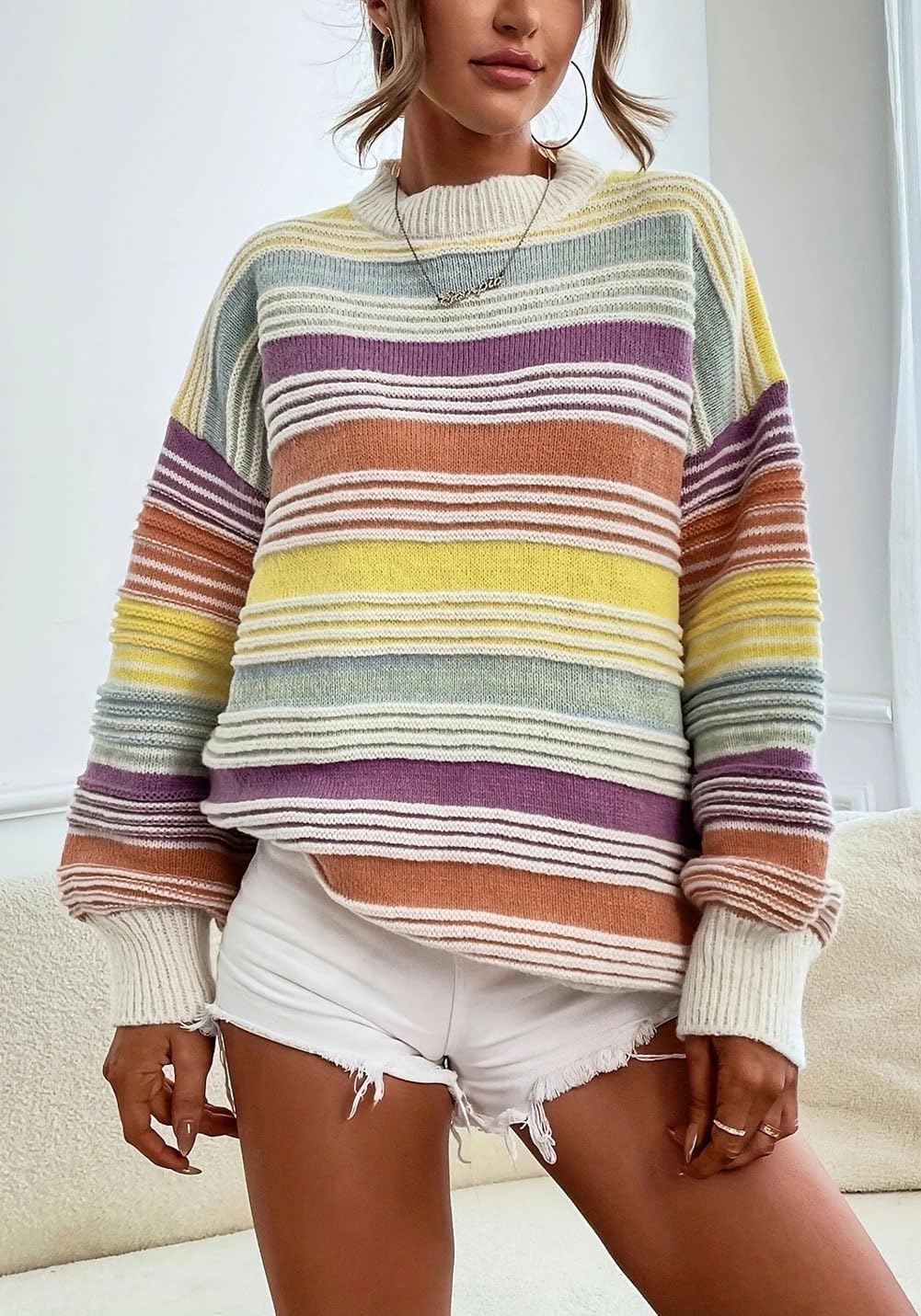 CHARTOU Women Contrast Striped Pullover Sweater 2025 Fall Outfits Oversized Knit Jumper Tops - Image 5