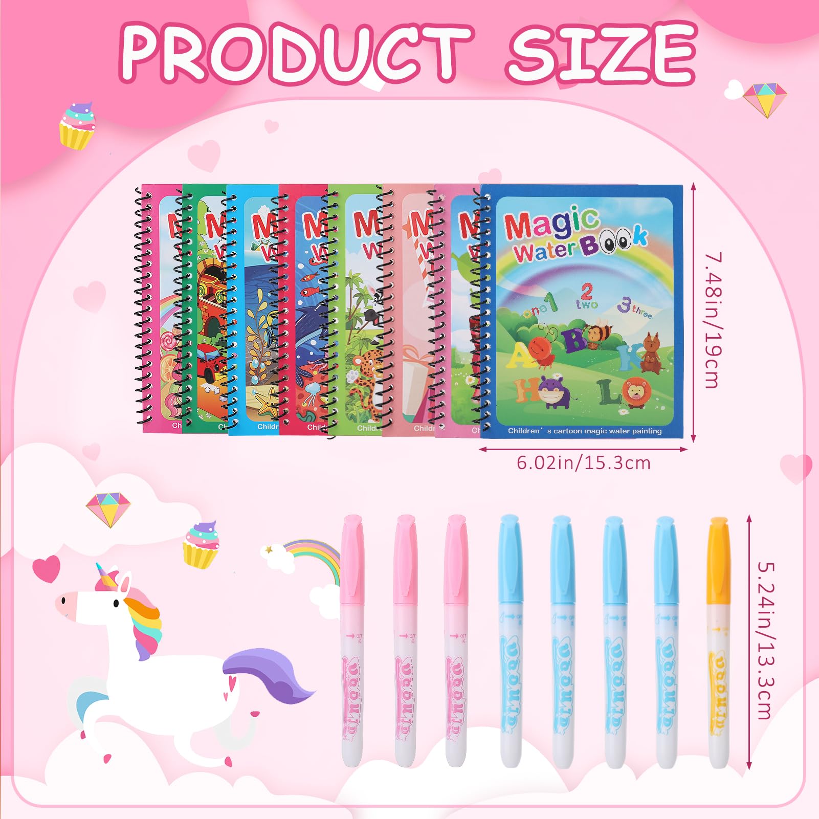GSrenyu 8 Set Water Colouring Books for Kids Reusable Water Painting Books with 8 Water Pen - Image 2