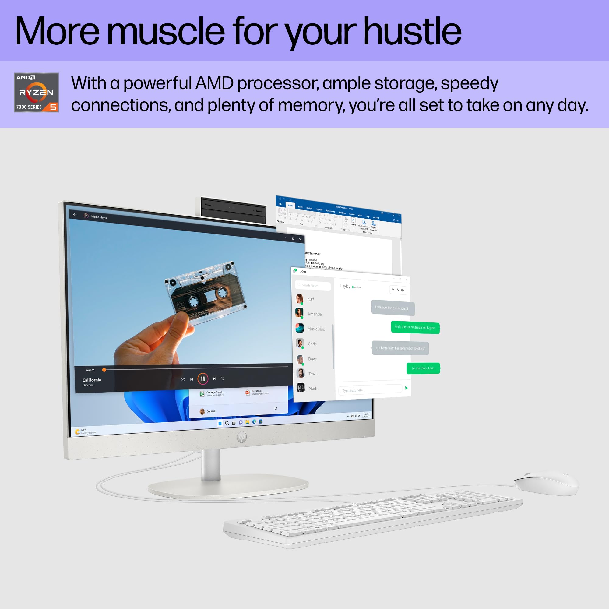 HP 24 inch All-in-One Desktop PC, FHD Display, AMD Ryzen 5 7520U, 8 GB RAM, 256 GB SSD, AMD Radeon Graphics, Windows 11 Home, 24-cr0002 (2024)