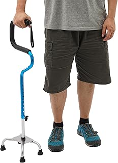 fennnds Bastón de cuatro patas con soporte de asiento antideslizante de 78 a 95 cm de altura ajustable para diestros o zurdos, hombres, mujeres y personas mayores, color azul
