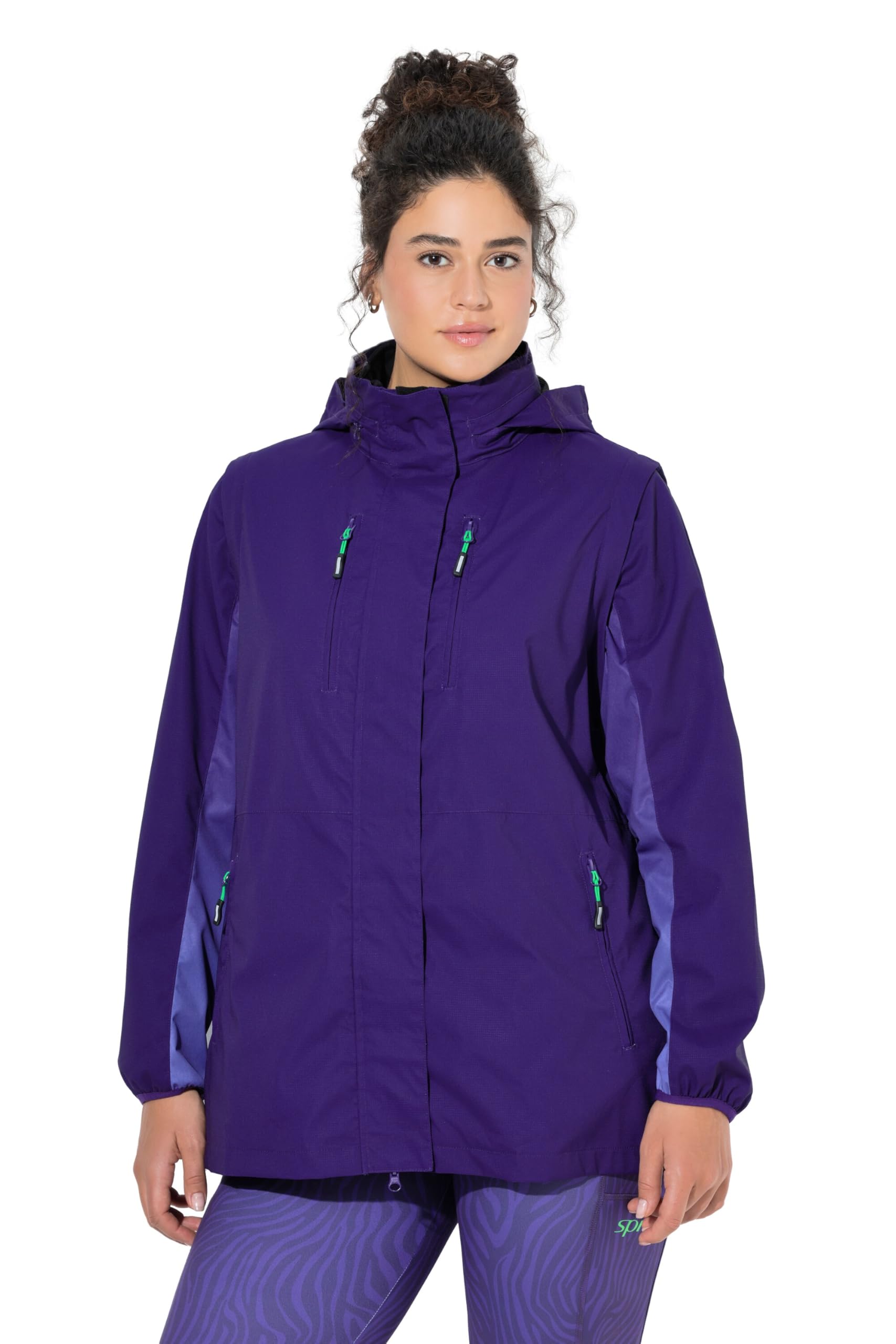 Ulla Popken Damen große Größen Übergrößen Plus Size 2-in-1-Funktionsjacke, wasserabweisend, Ärmel abnehmbar 830578