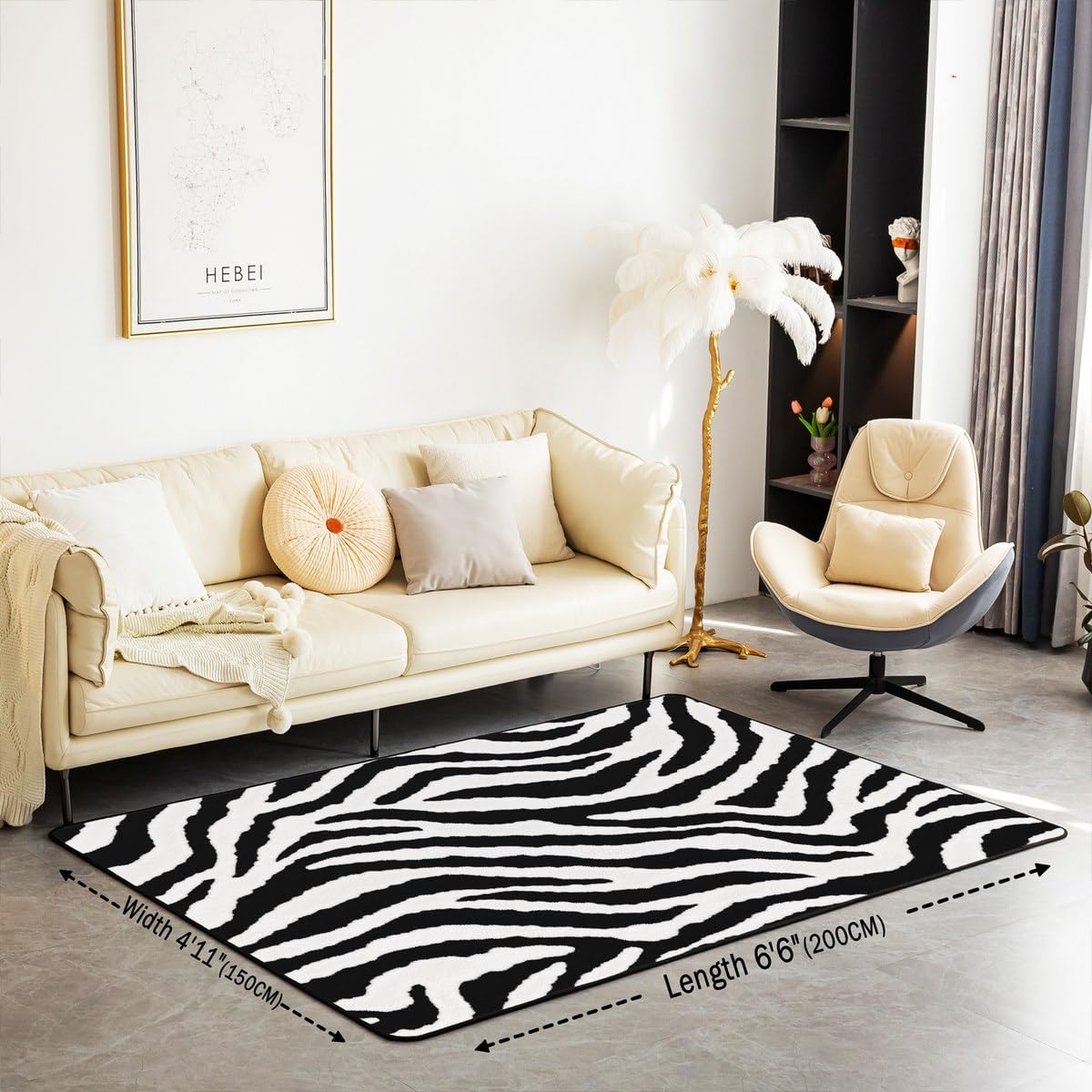 Castle Fairy Zebra Stripes Decorative Rug 5x6'6'',Black White Animal Skin Print Indoor Floor Mat for Playroom Bedside Sofa Bedroom,African Wildlife Western Animals Non Shedding Rug (No Real Fur)