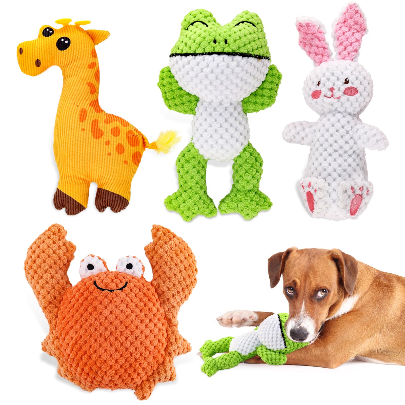 Glaublieb 4 PCS Juguetes para Perro con Chirriador Squeaky, Lindos Interactivos Juguetes de Peluche Suave para Perros Pequeños para Aliviar el Aburrimiento, hasta 12 kg