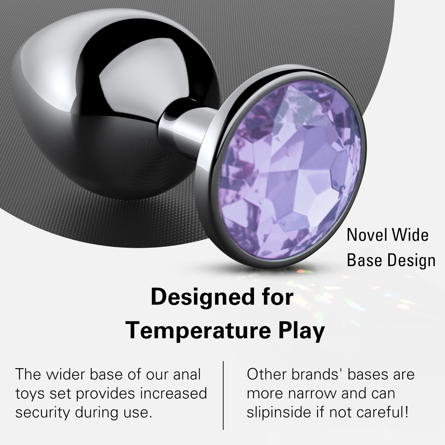 Anal Plug Beginner Set, 4 PCS Stainless Steel Butt Plug Training Kit with Jewel Base, Metal Anal Plugs for Gradual Training, Wide Base for Safety & Secure Fit for Women & Men Couples: Purple