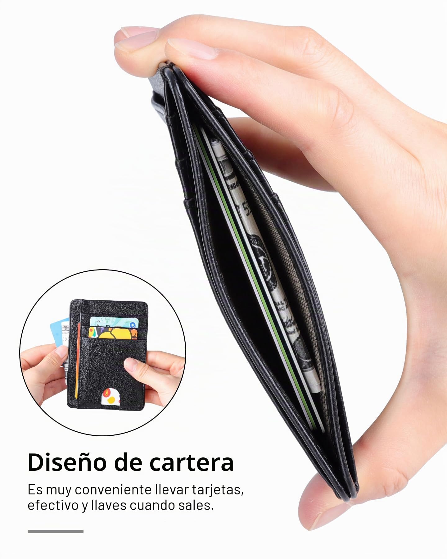 Teskyer Cartera Hombre Pequeña con Protección RFID, Negro