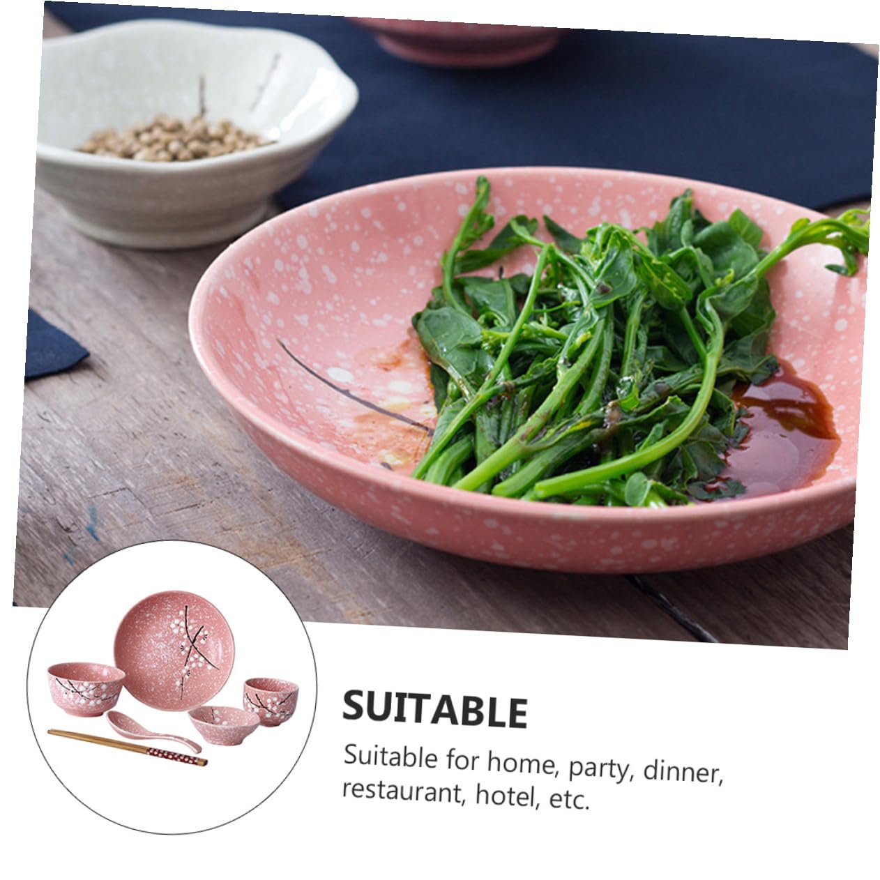 Posate Ceramica Giapponese Rosa per Uso Domestico Set Stoviglie Delicate con Ciotole Piatti e Cucchiai Materiale Sicuro Facile da Pulire per Uso Quotidiano e Feste