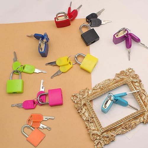 Miniatura 5 de Paquete de 6 cerraduras para maleta con llaves, candados metálicos multicolor para equipaje, mini candados con llave para maleta, mochila, cajas,