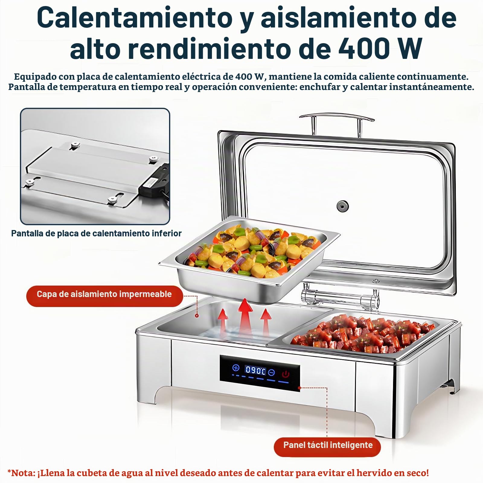 9L Chafing Dish Electrico para Buffet, Profesional Calentador de Comida Buffet Eléctrico para Buffet, Acero Inoxidable Calentador de Buffet Eléctrico para Catering y Fiestas(B,1/3 Pan)
